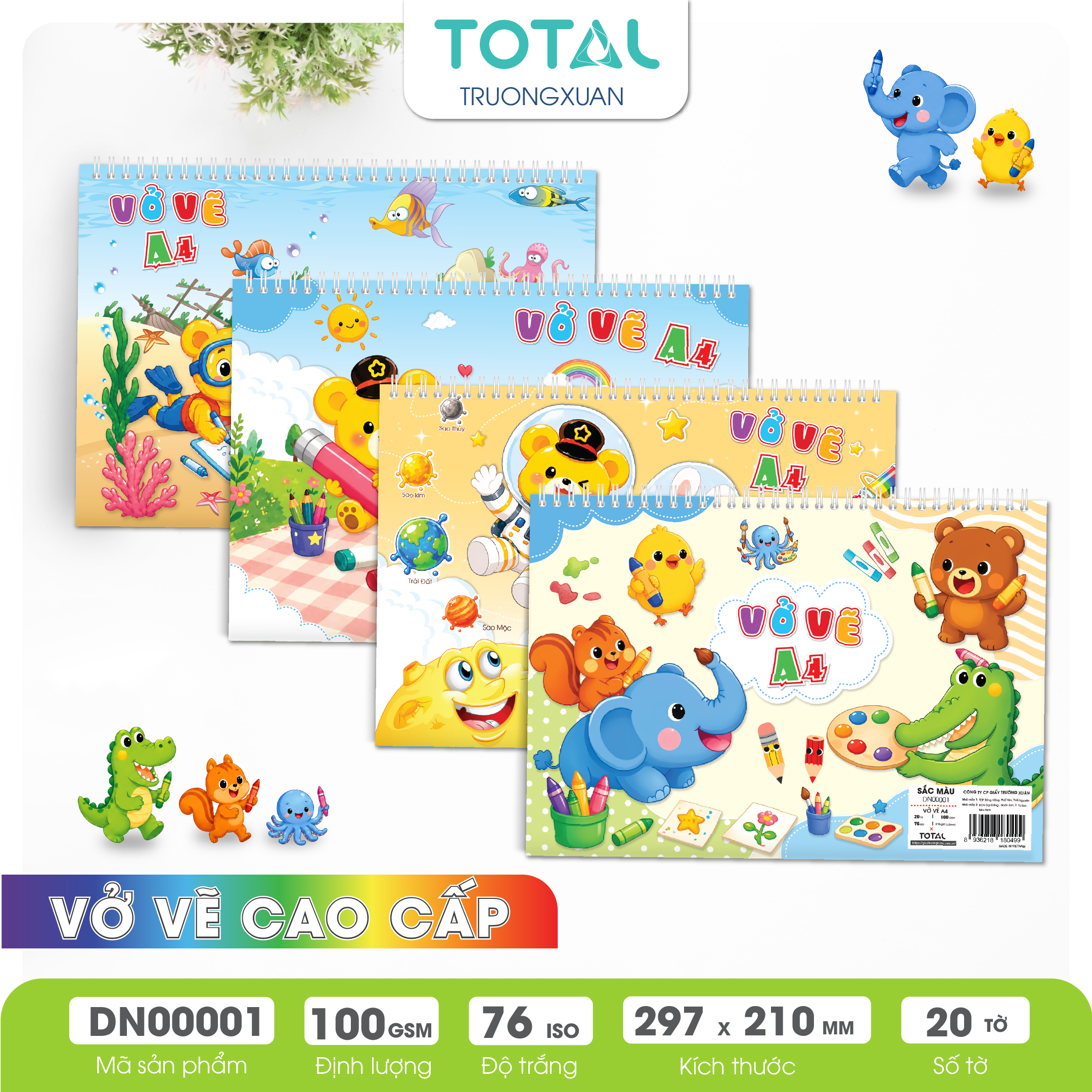 Vở vẽ lò xo chống lóa A4- 20 tờ/ quyển