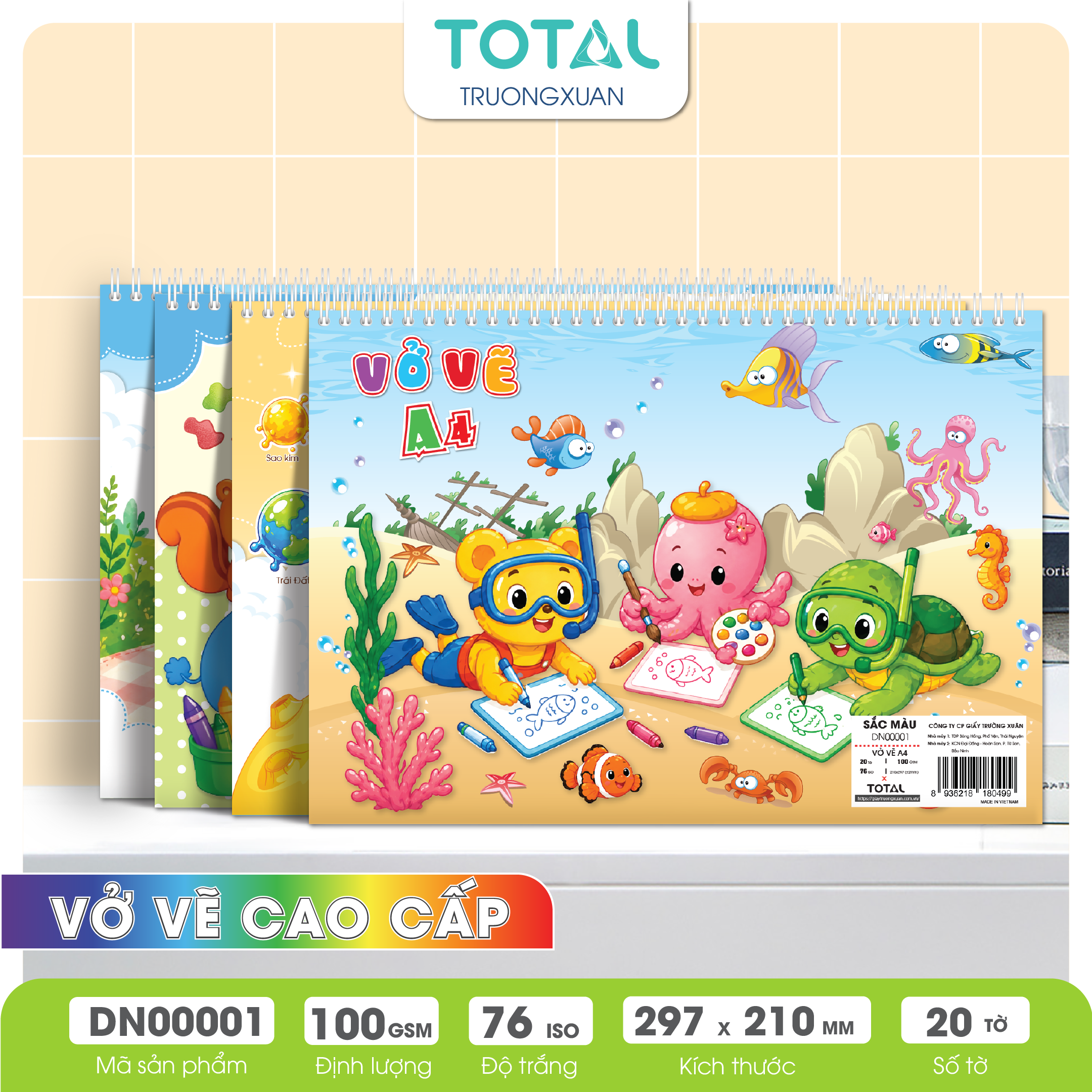 Vở vẽ lò xo chống lóa A4- 20 tờ/ quyển