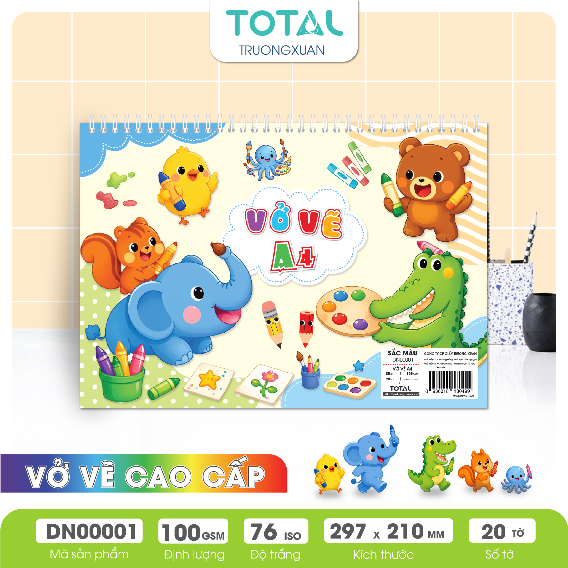Vở vẽ lò xo chống lóa A4- 20 tờ/ quyển