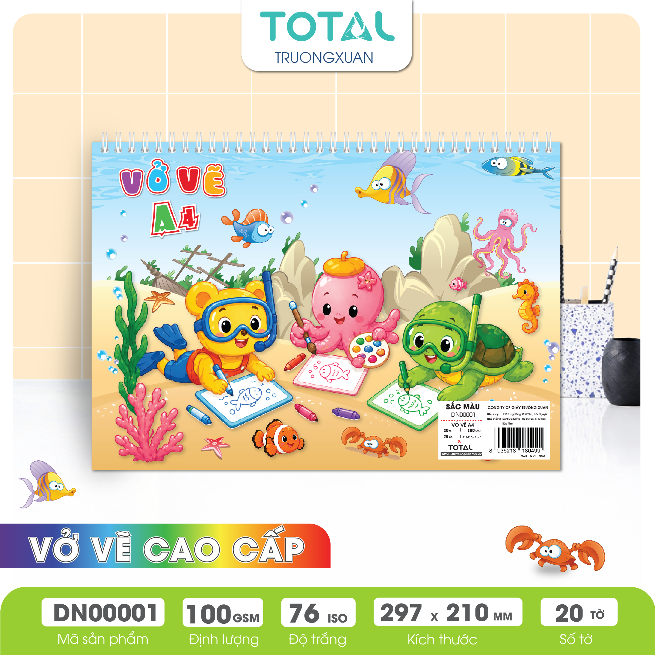 Vở vẽ lò xo chống lóa A4- 20 tờ/ quyển
