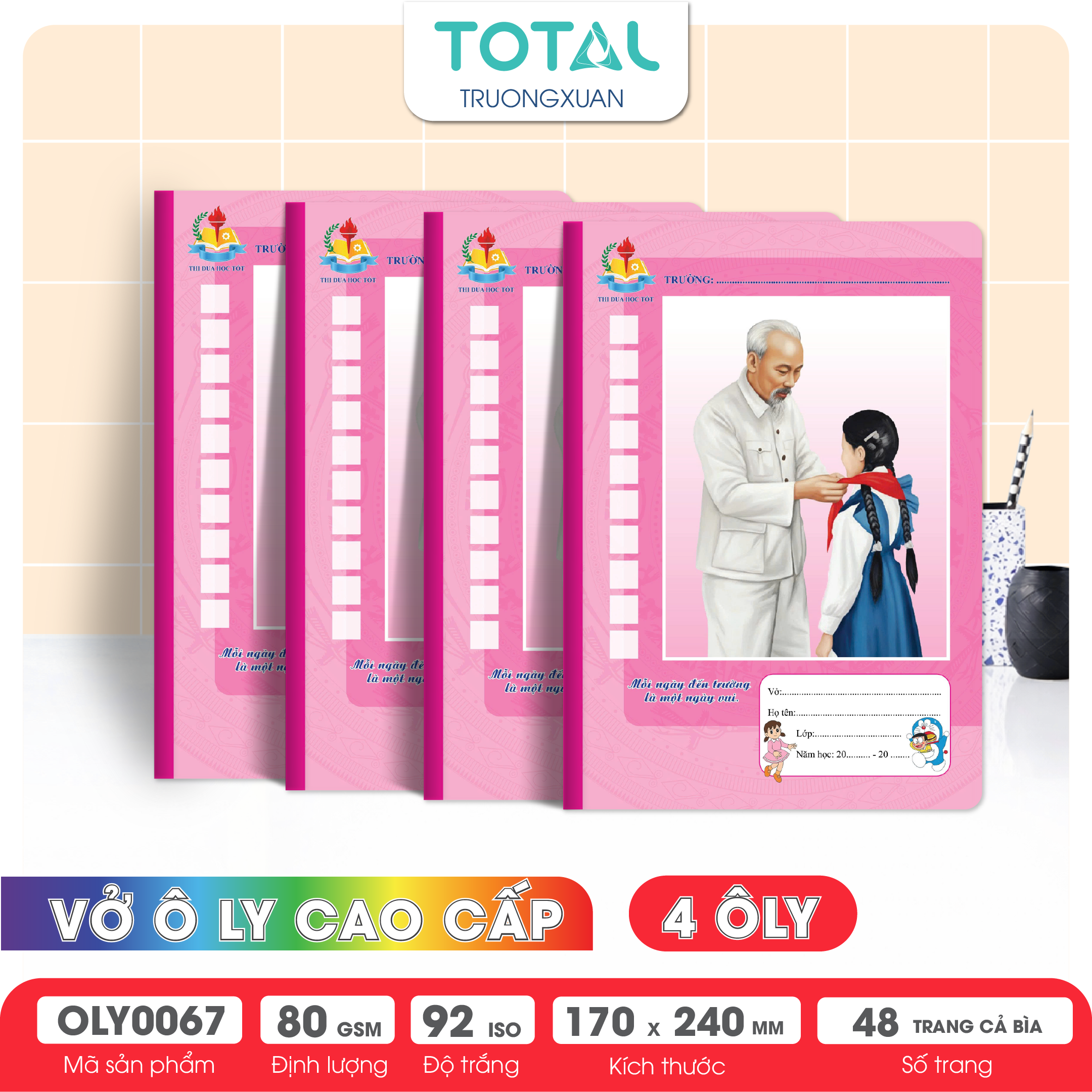 Vở oly Bác Hồ 48 trang 4 ôly ( nền hồng)