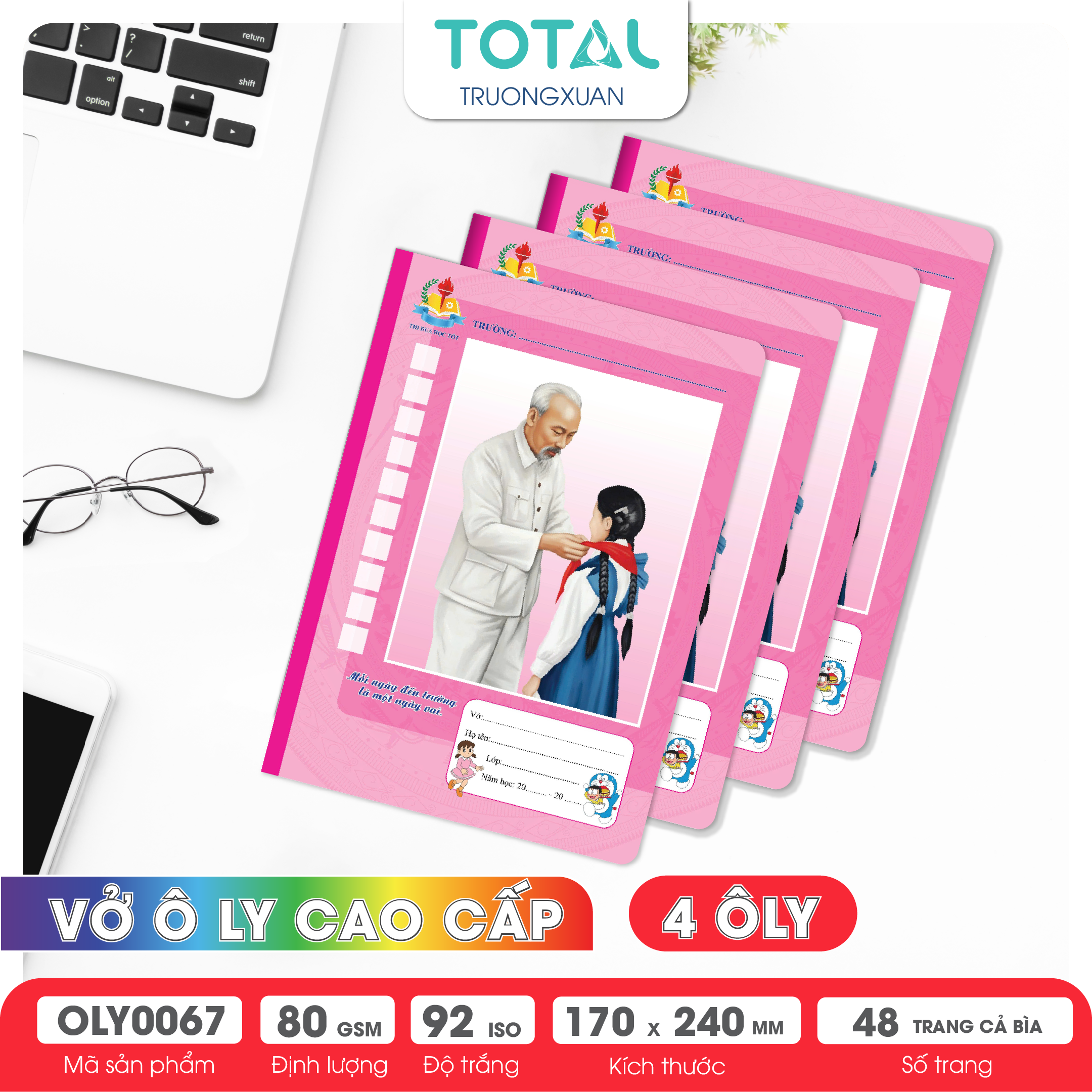 Vở oly Bác Hồ 48 trang 4 ôly ( nền hồng)