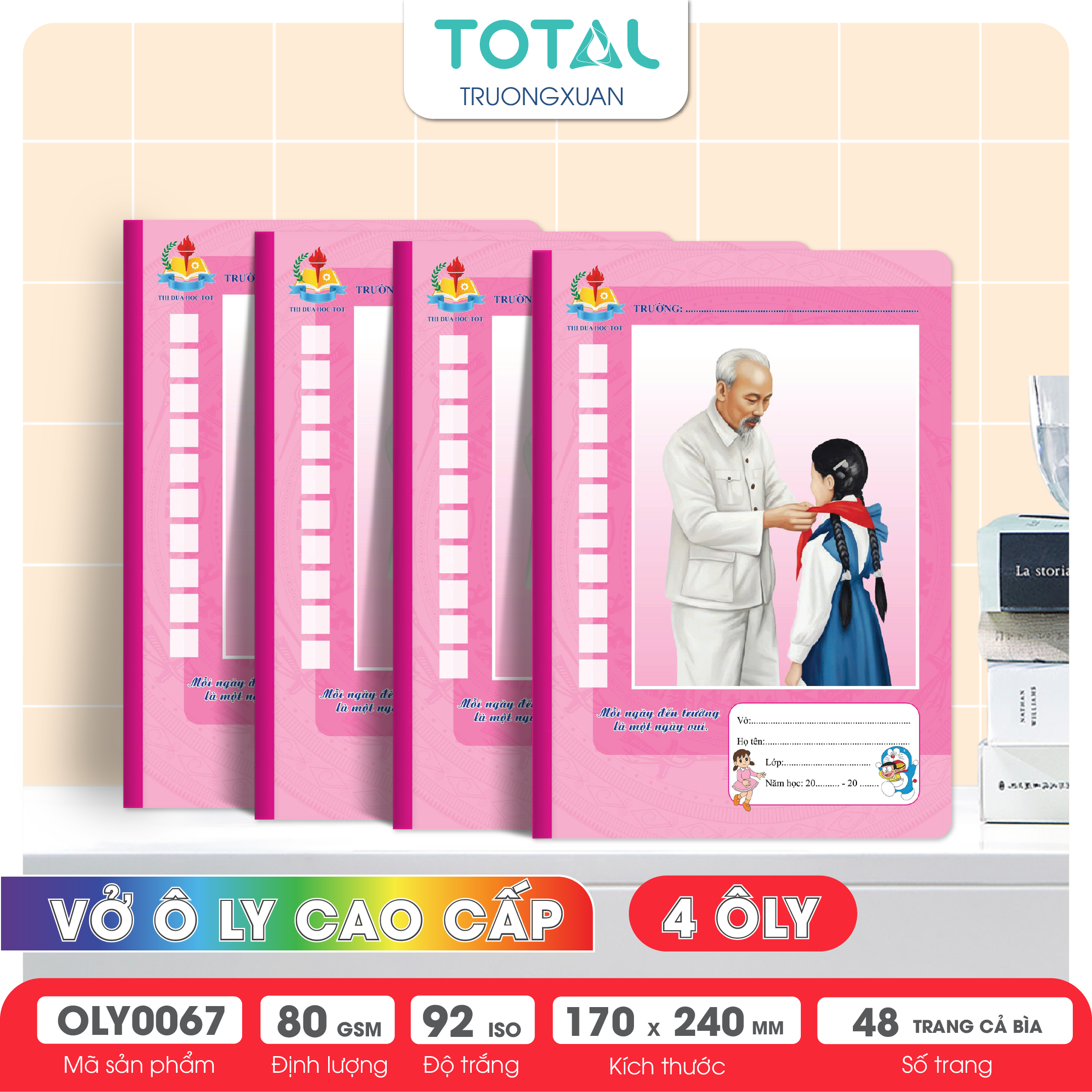 Vở oly Bác Hồ 48 trang 4 ôly ( nền hồng)