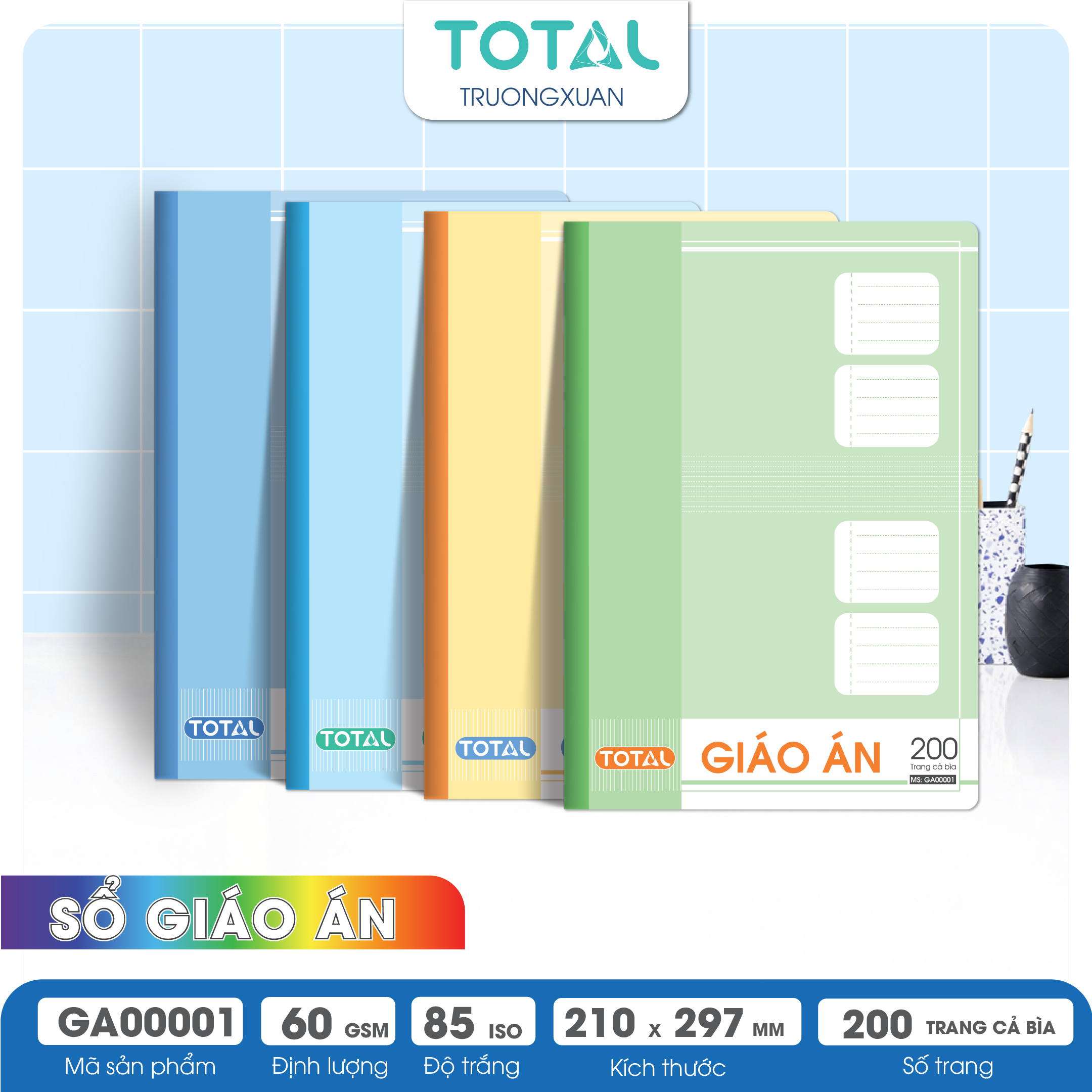 Giáo án kẻ ngang A4 Total 200 trang GA00001