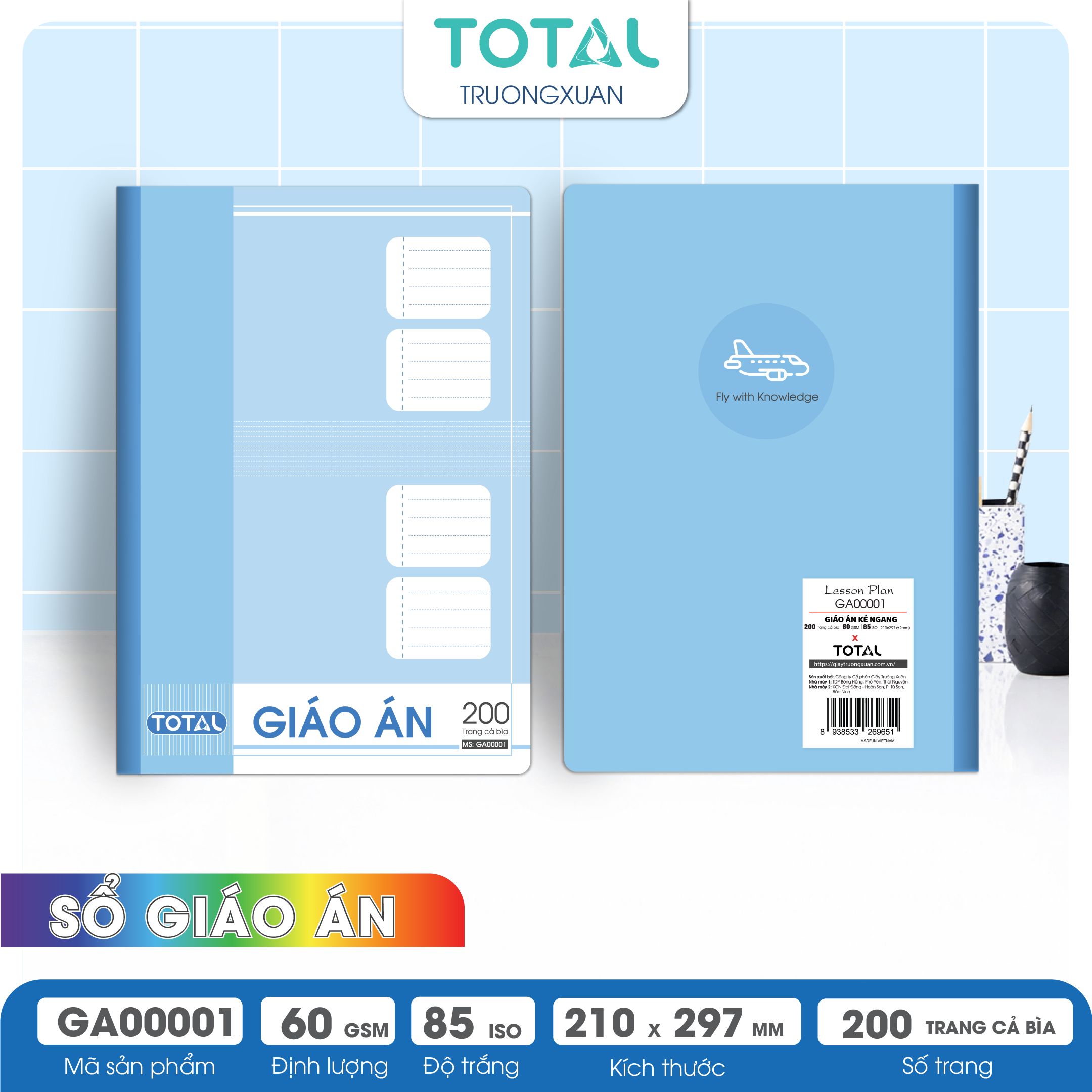 Giáo án kẻ ngang A4 Total 200 trang GA00001