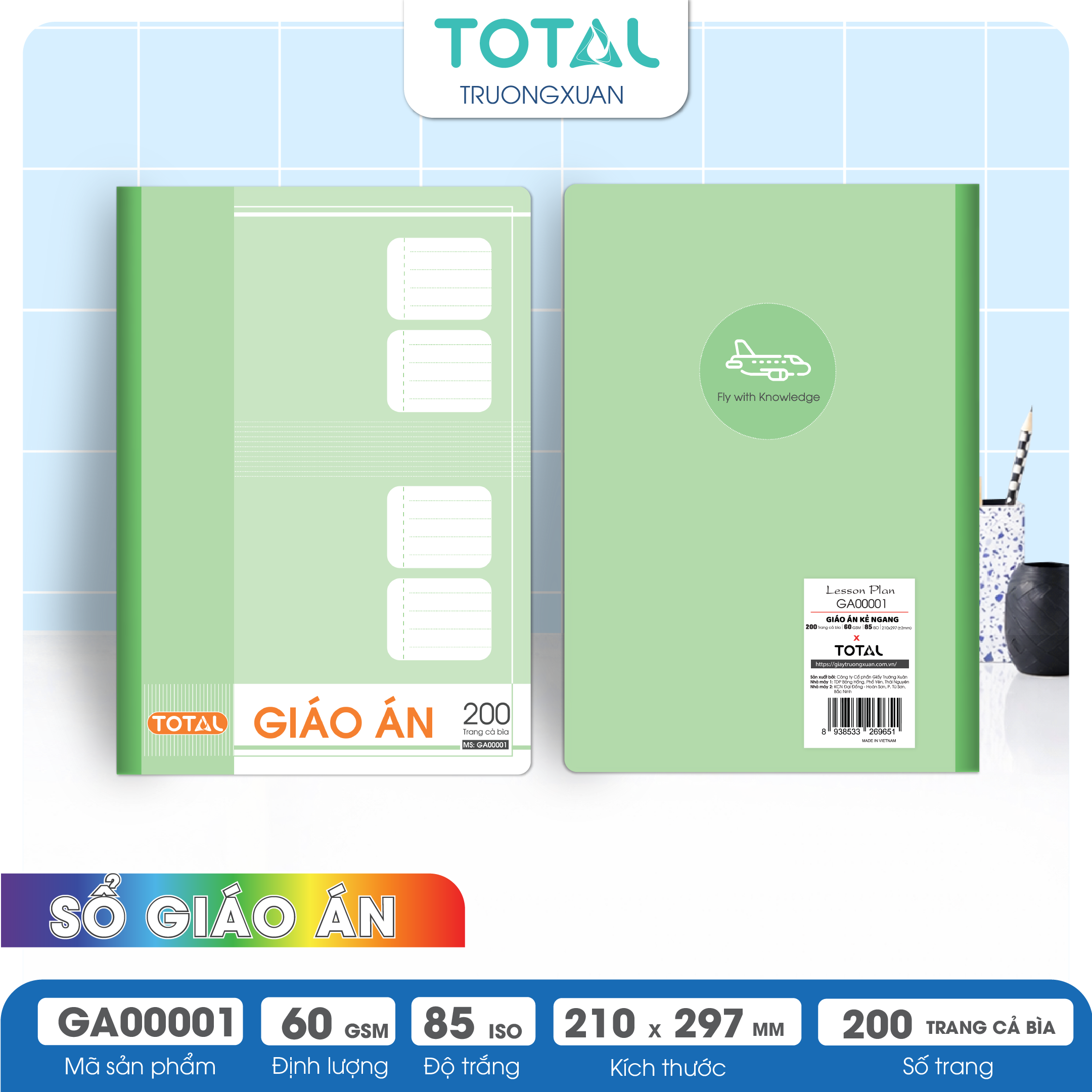 Giáo án kẻ ngang A4 Total 200 trang GA00001