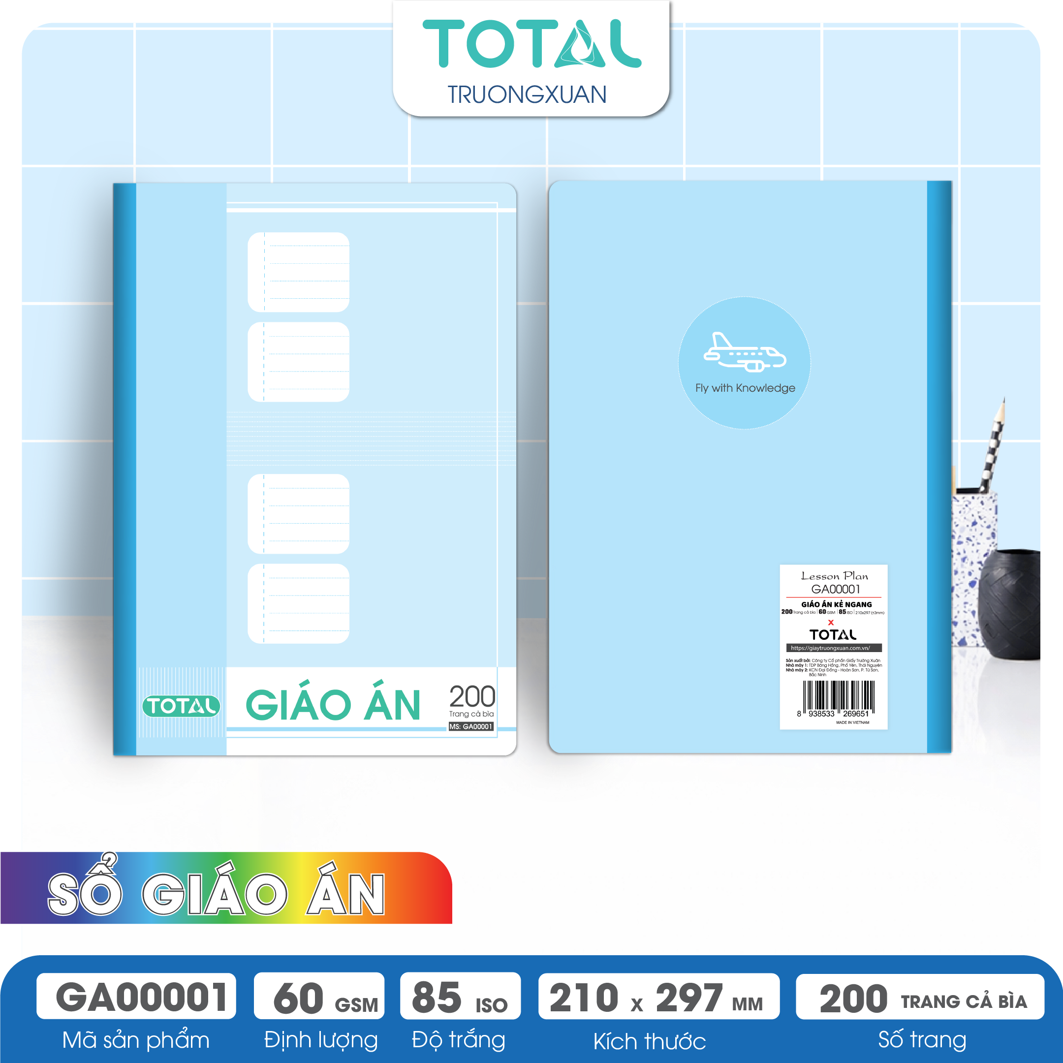 Giáo án kẻ ngang A4 Total 200 trang GA00001