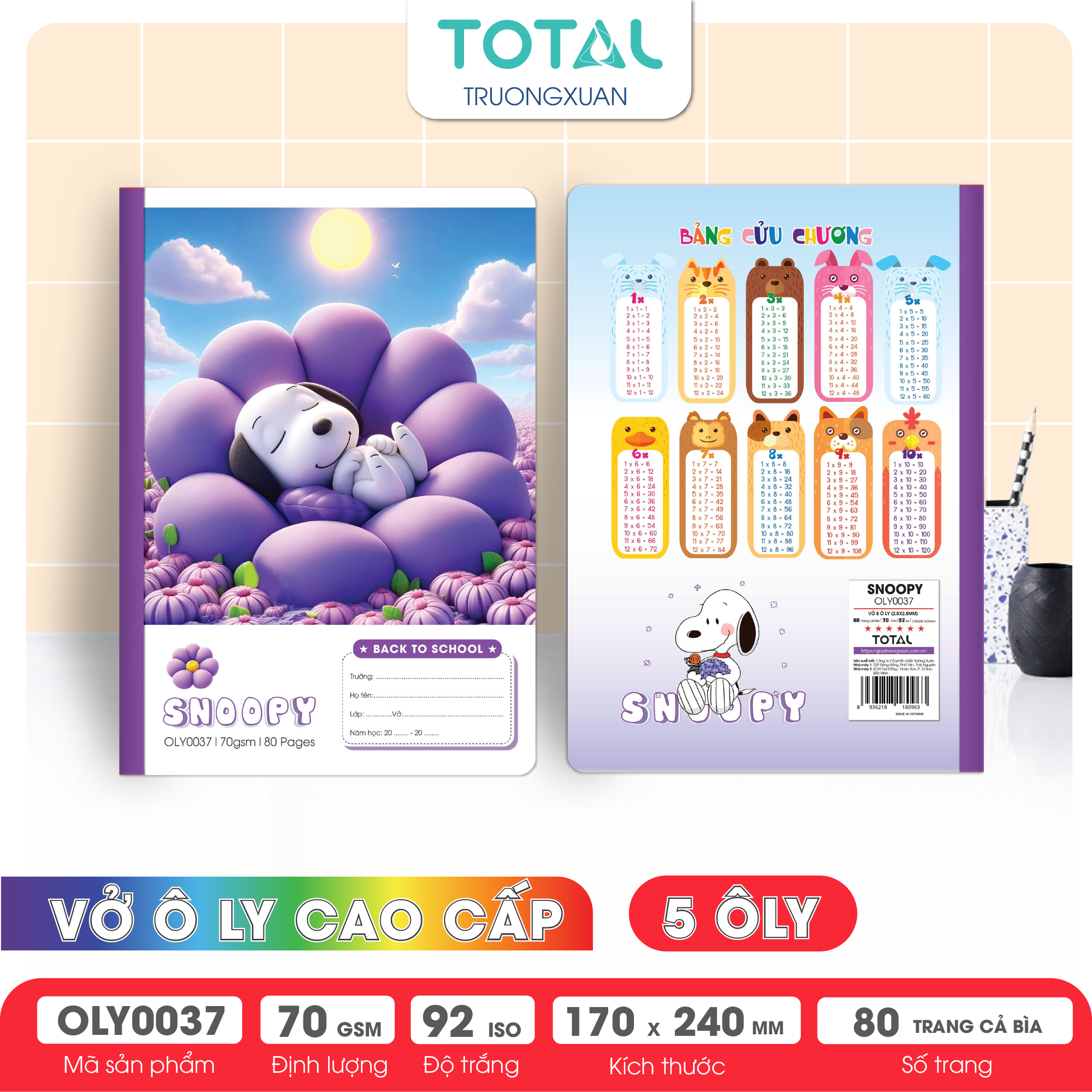 Vở oly Total Snoopy  80 trang 5 ôly