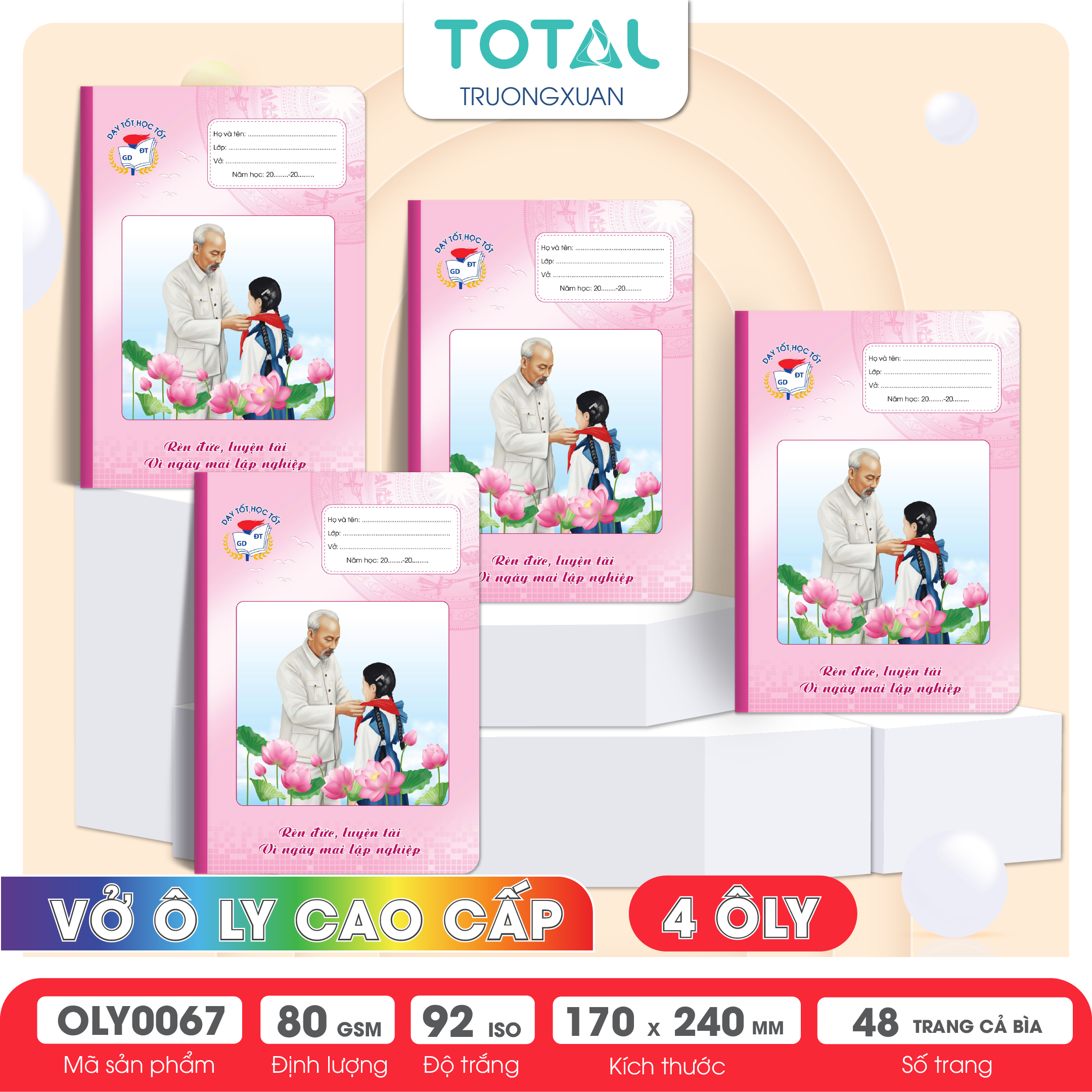 Vở oly Bác Hồ 48 trang 4 ôly ( nền hồng)
