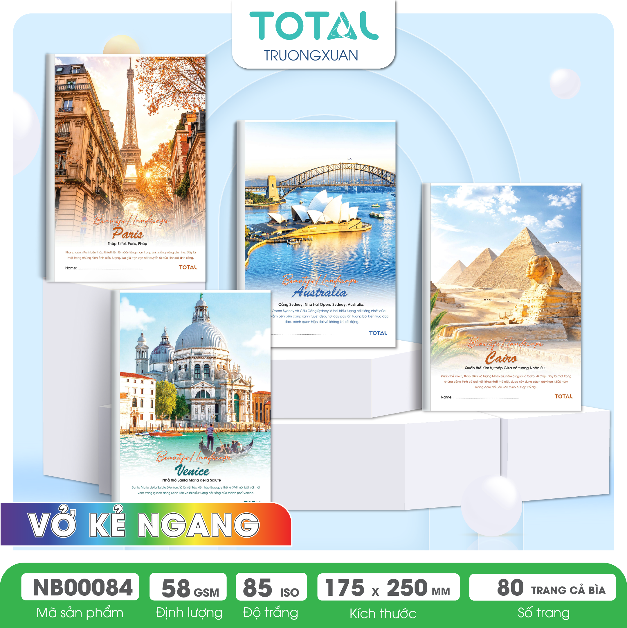 Vở kẻ ngang Total Landmarks 80 trang