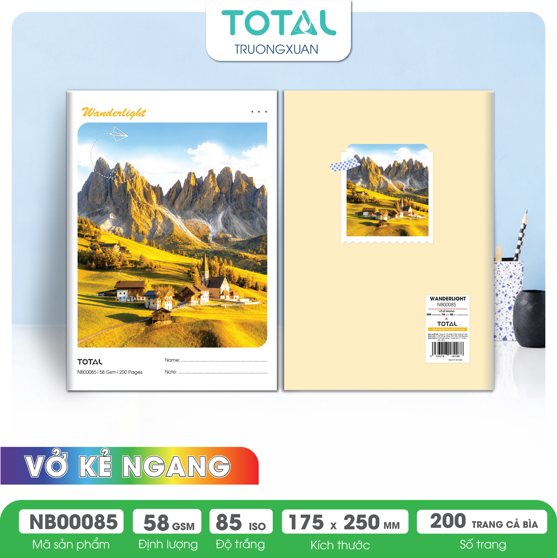 Vở kẻ ngang Total Wanderlight 200 trang