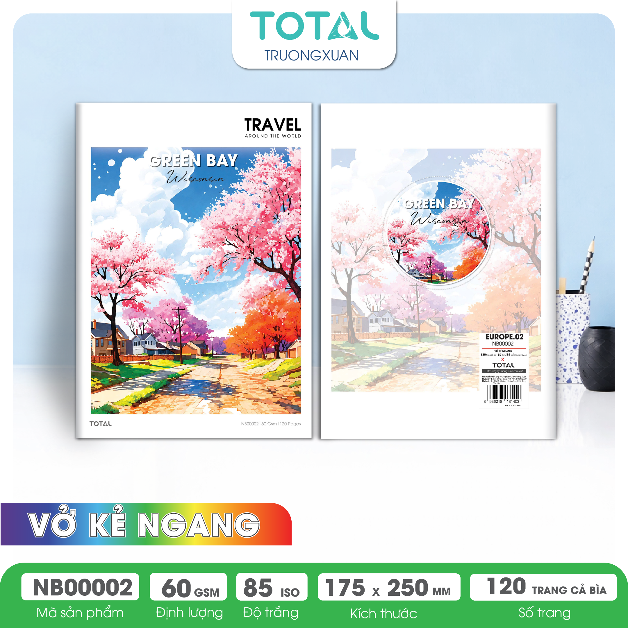 Vở kẻ ngang Total Europe.02 120 trang