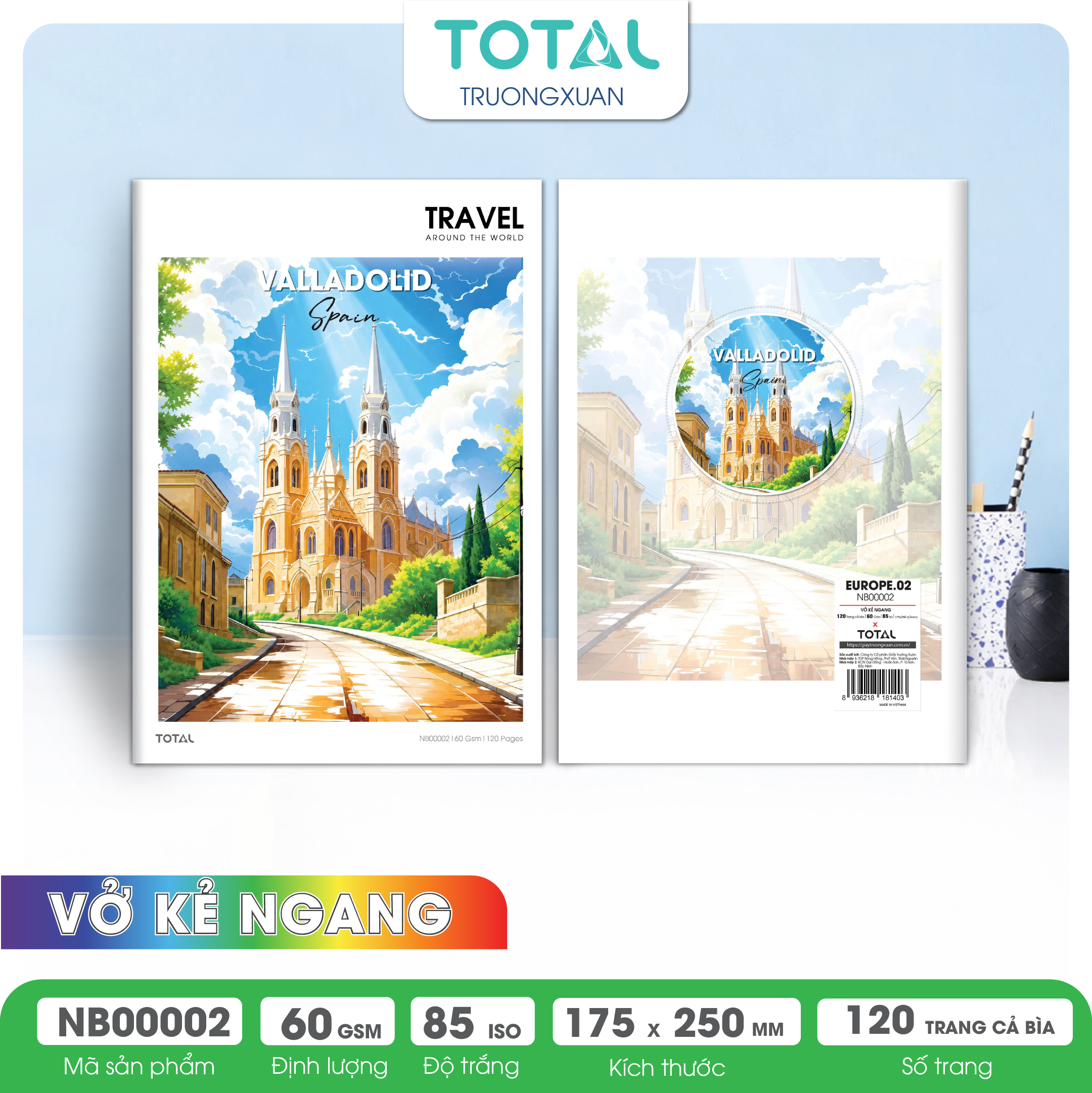 Vở kẻ ngang Total Europe.02 120 trang