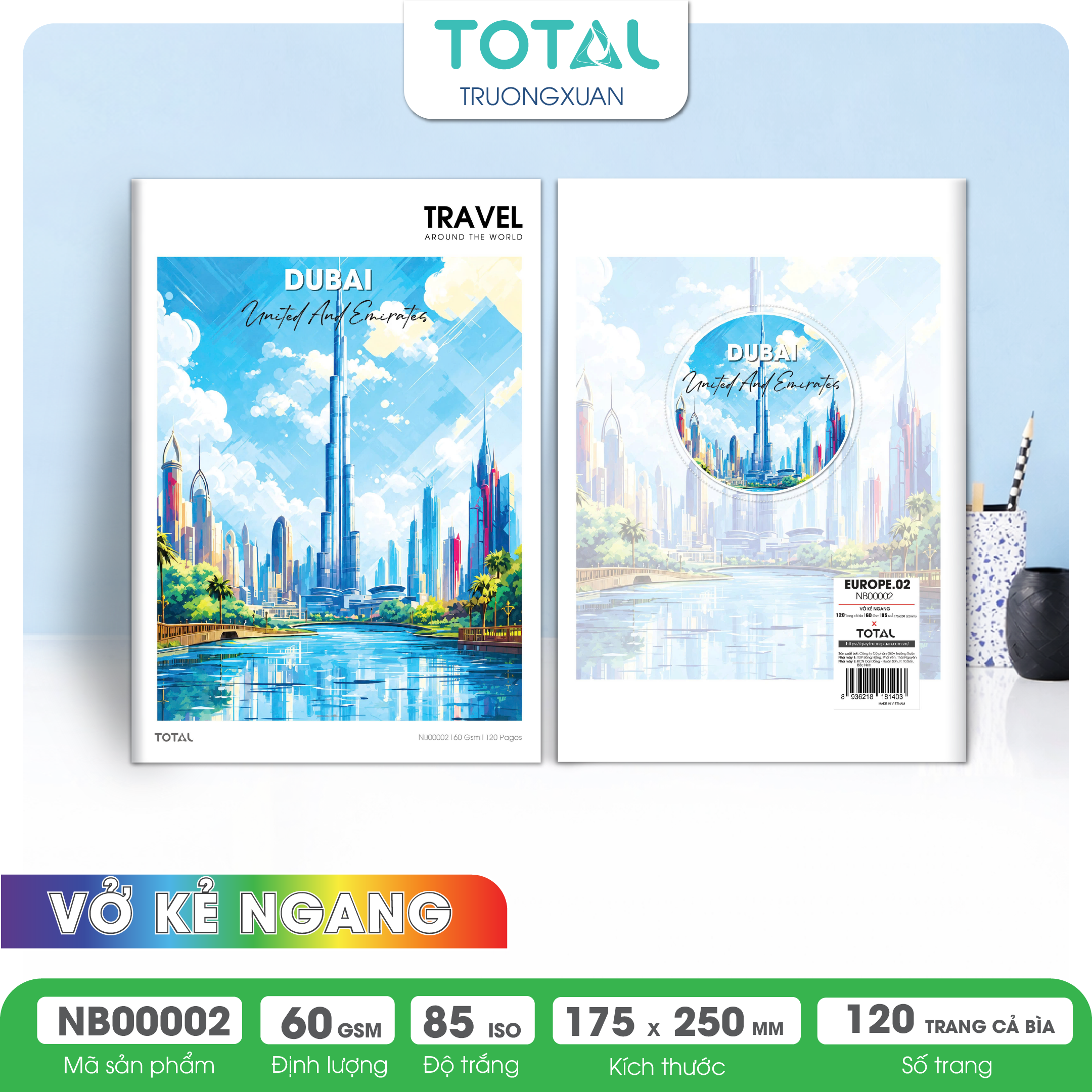Vở kẻ ngang Total Europe.02 120 trang