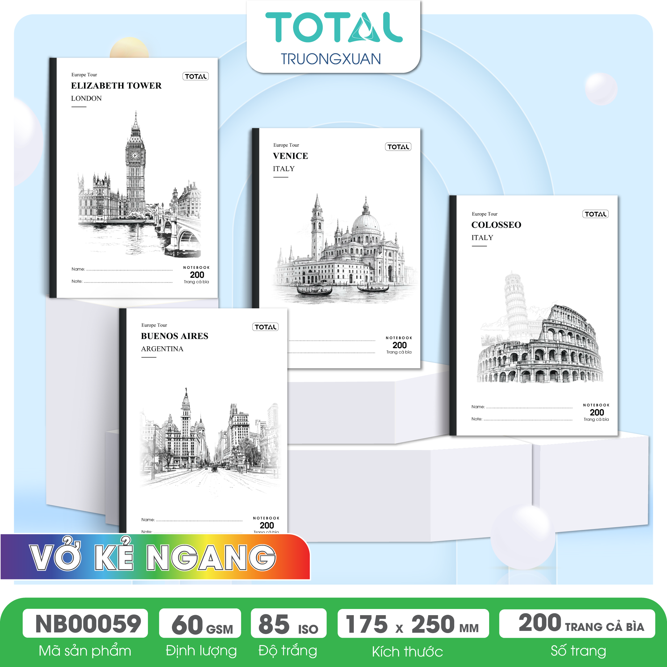 Vở kẻ ngang Total Europe Tour 200 trang