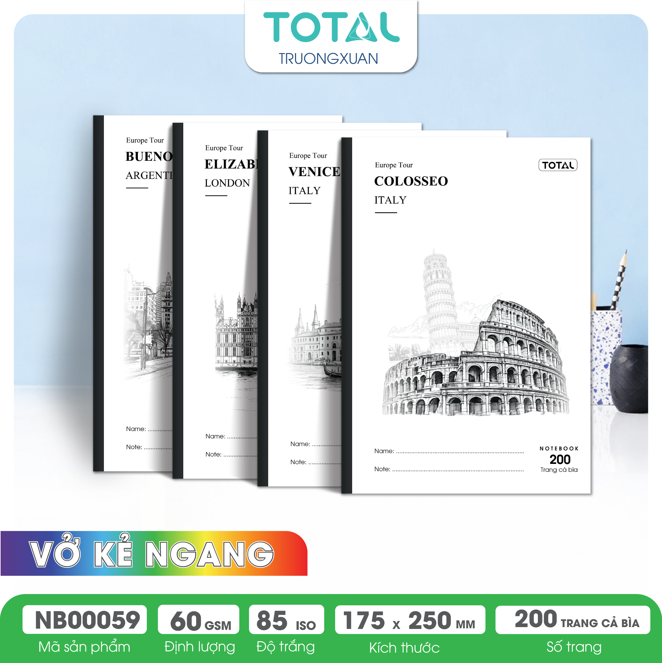 Vở kẻ ngang Total Europe Tour 200 trang