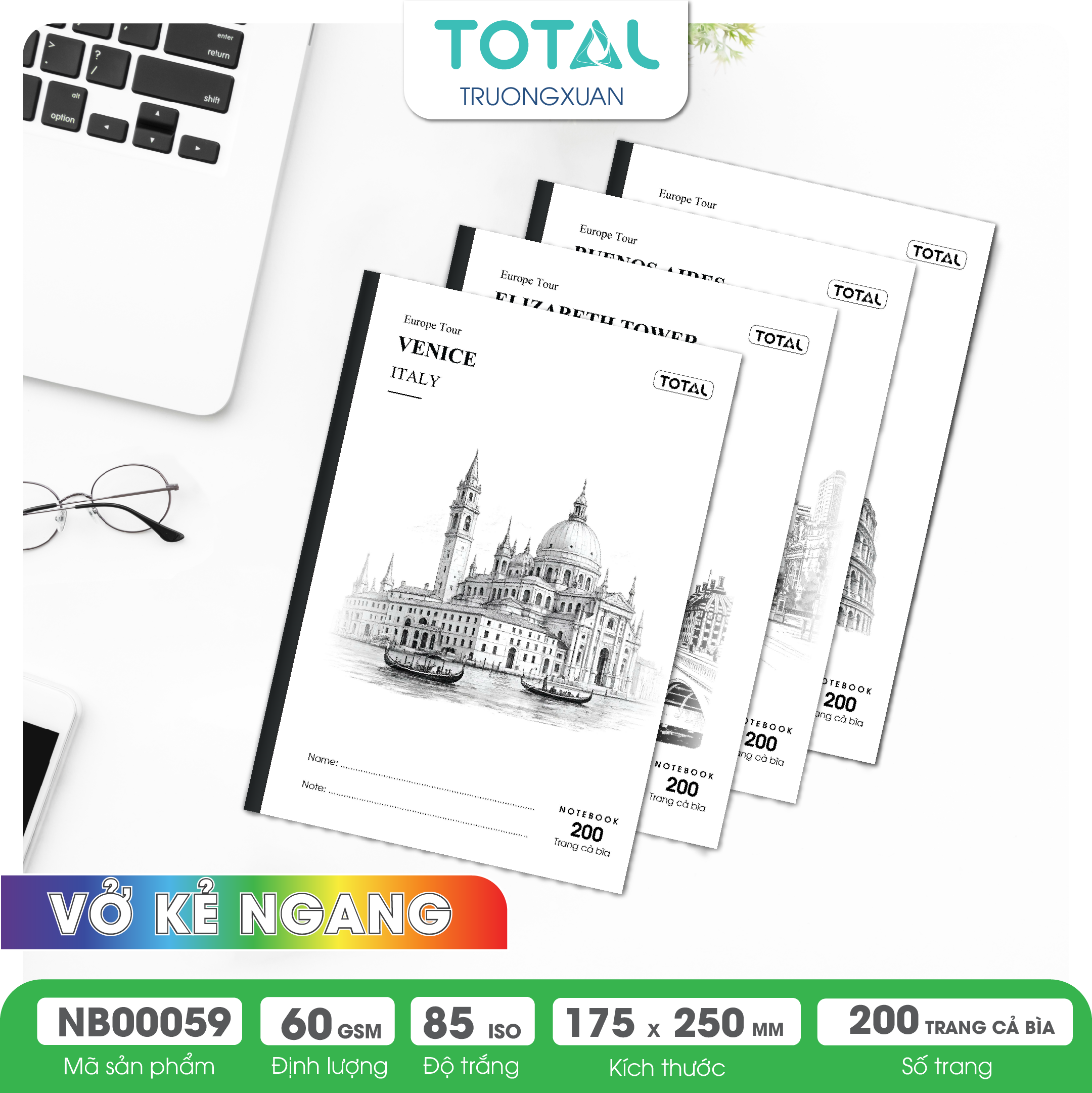 Vở kẻ ngang Total Europe Tour 200 trang