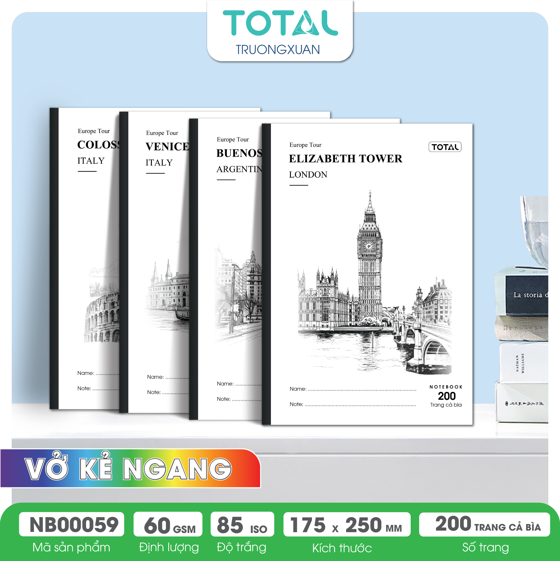 Vở kẻ ngang Total Europe Tour 200 trang