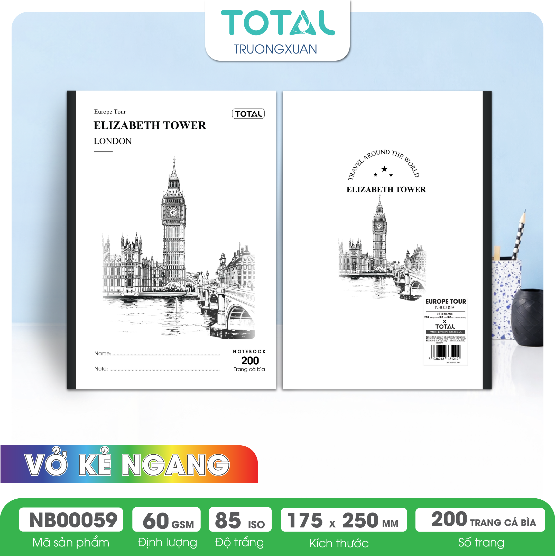 Vở kẻ ngang Total Europe Tour 200 trang