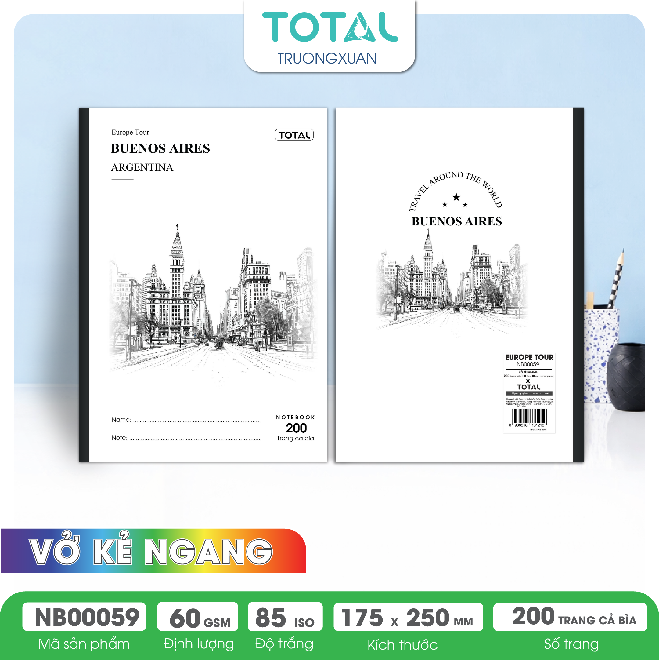 Vở kẻ ngang Total Europe Tour 200 trang