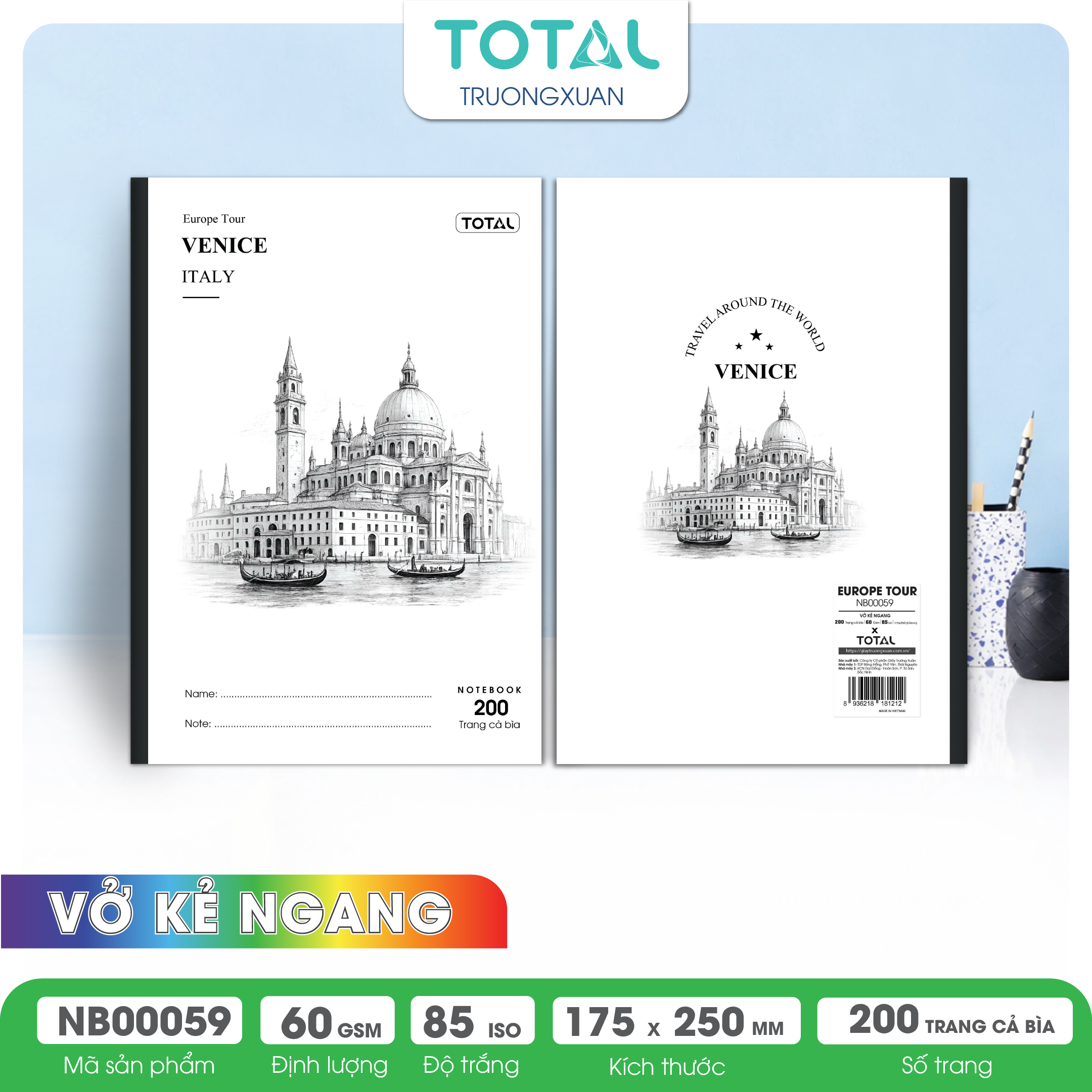 Vở kẻ ngang Total Europe Tour 200 trang