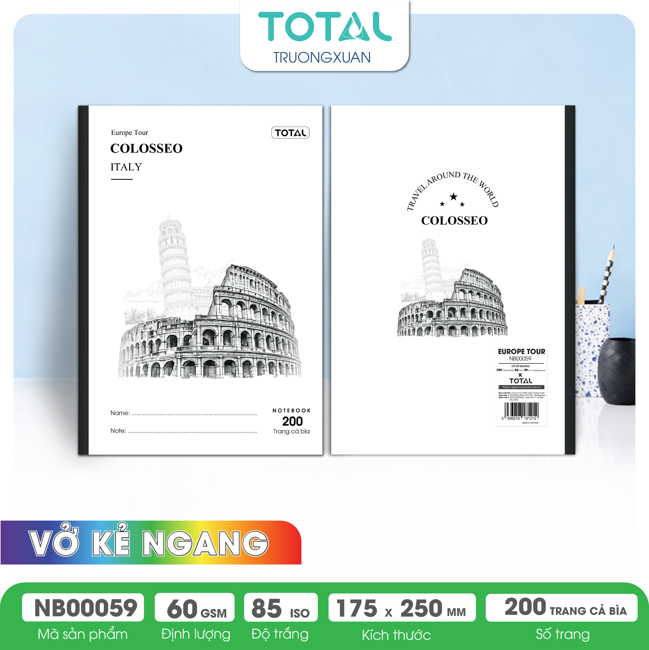 Vở kẻ ngang Total Europe Tour 200 trang