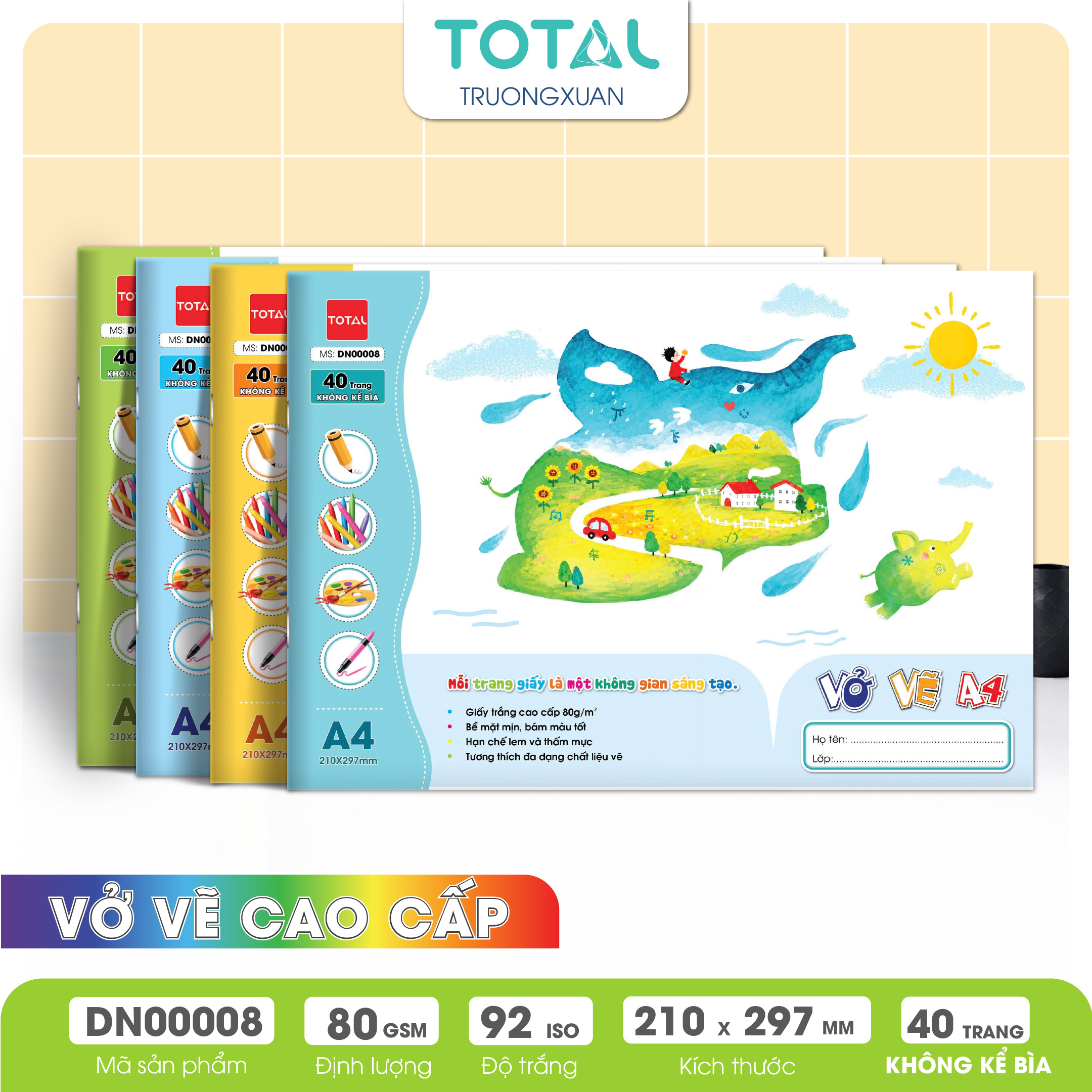 Vở vẽ mỹ thuật ghim A4- 40 trang không kể bìa/ quyển