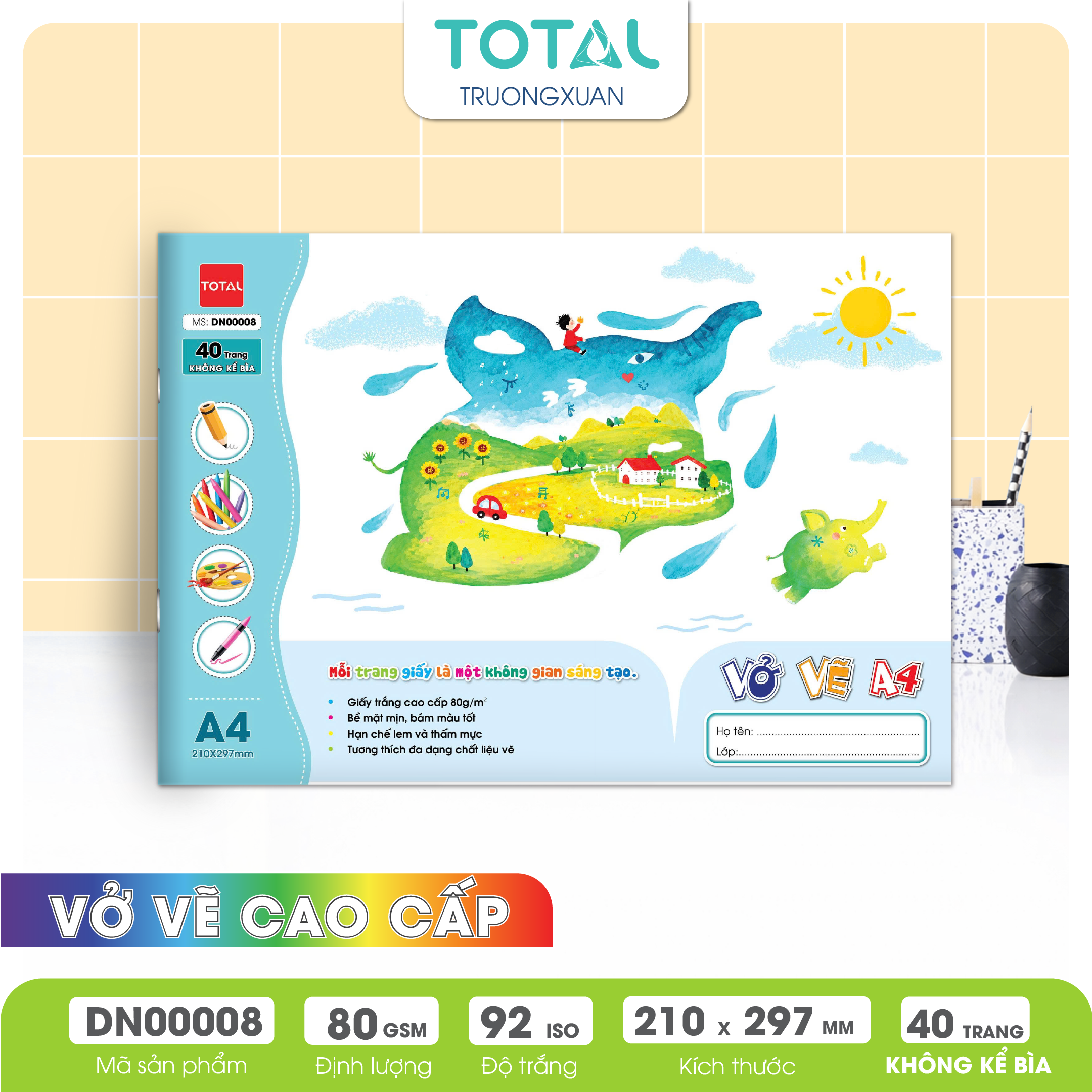 Vở vẽ mỹ thuật ghim A4- 40 trang không kể bìa/ quyển