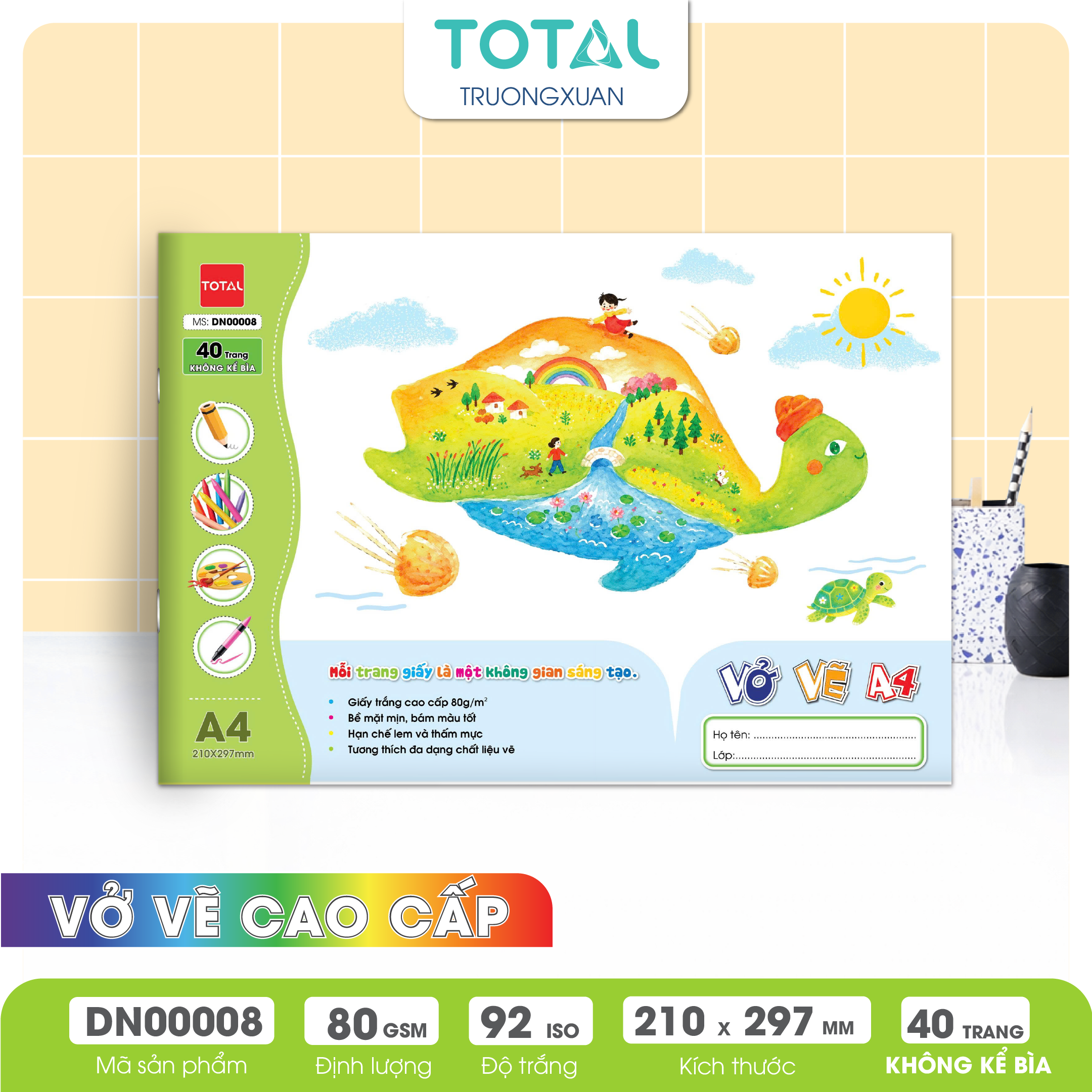Vở vẽ mỹ thuật ghim A4- 40 trang không kể bìa/ quyển