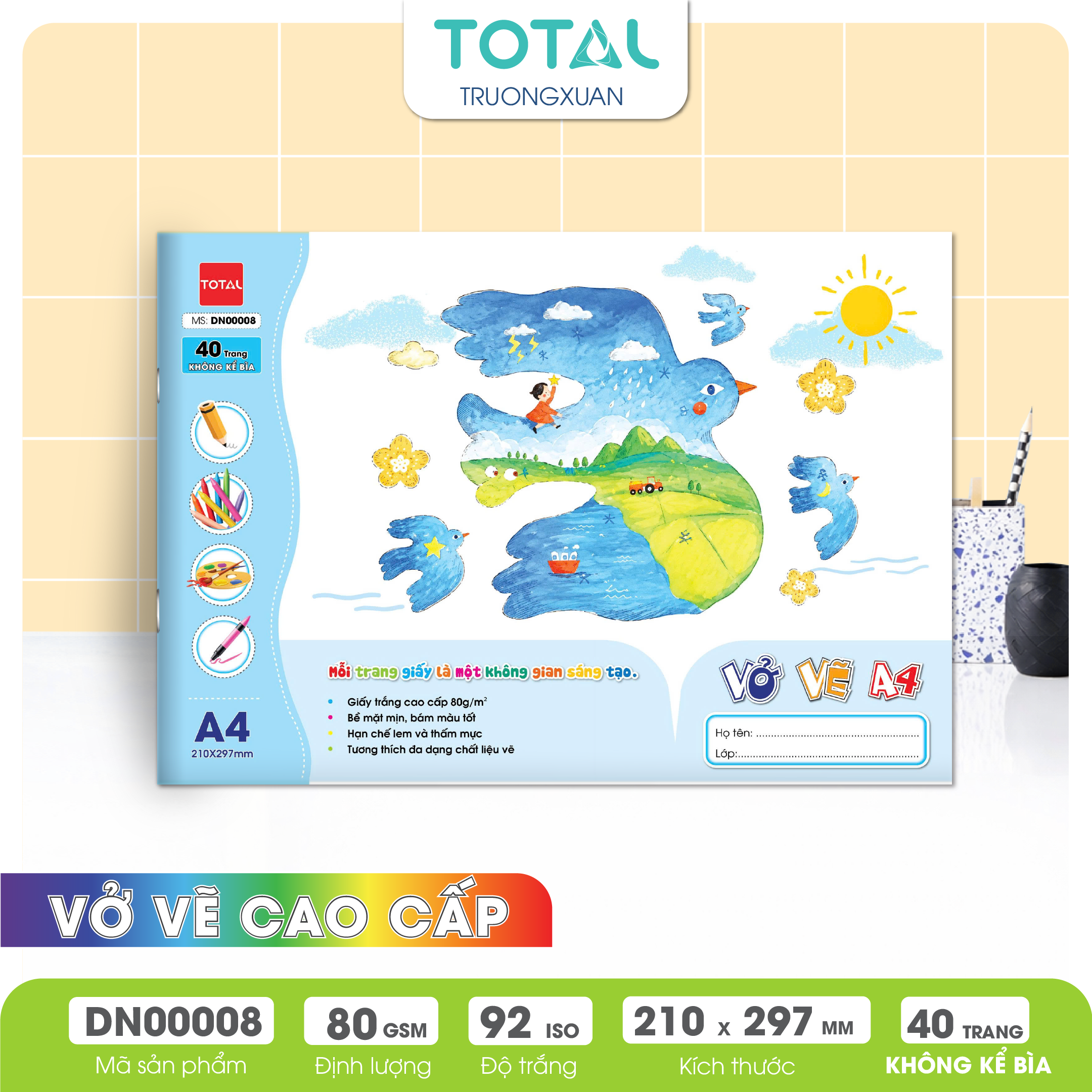 Vở vẽ mỹ thuật ghim A4- 40 trang không kể bìa/ quyển