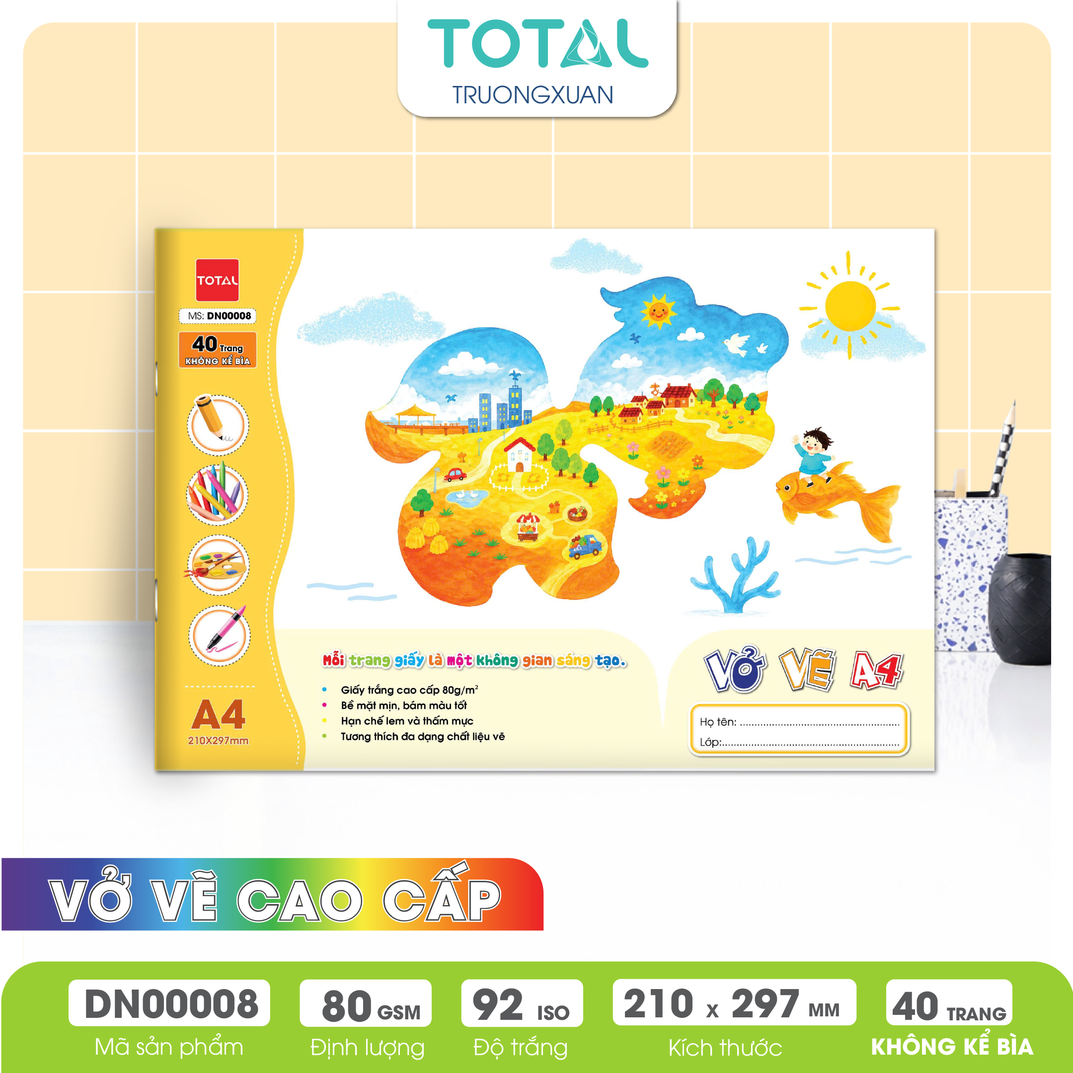 Vở vẽ mỹ thuật ghim A4- 40 trang không kể bìa/ quyển