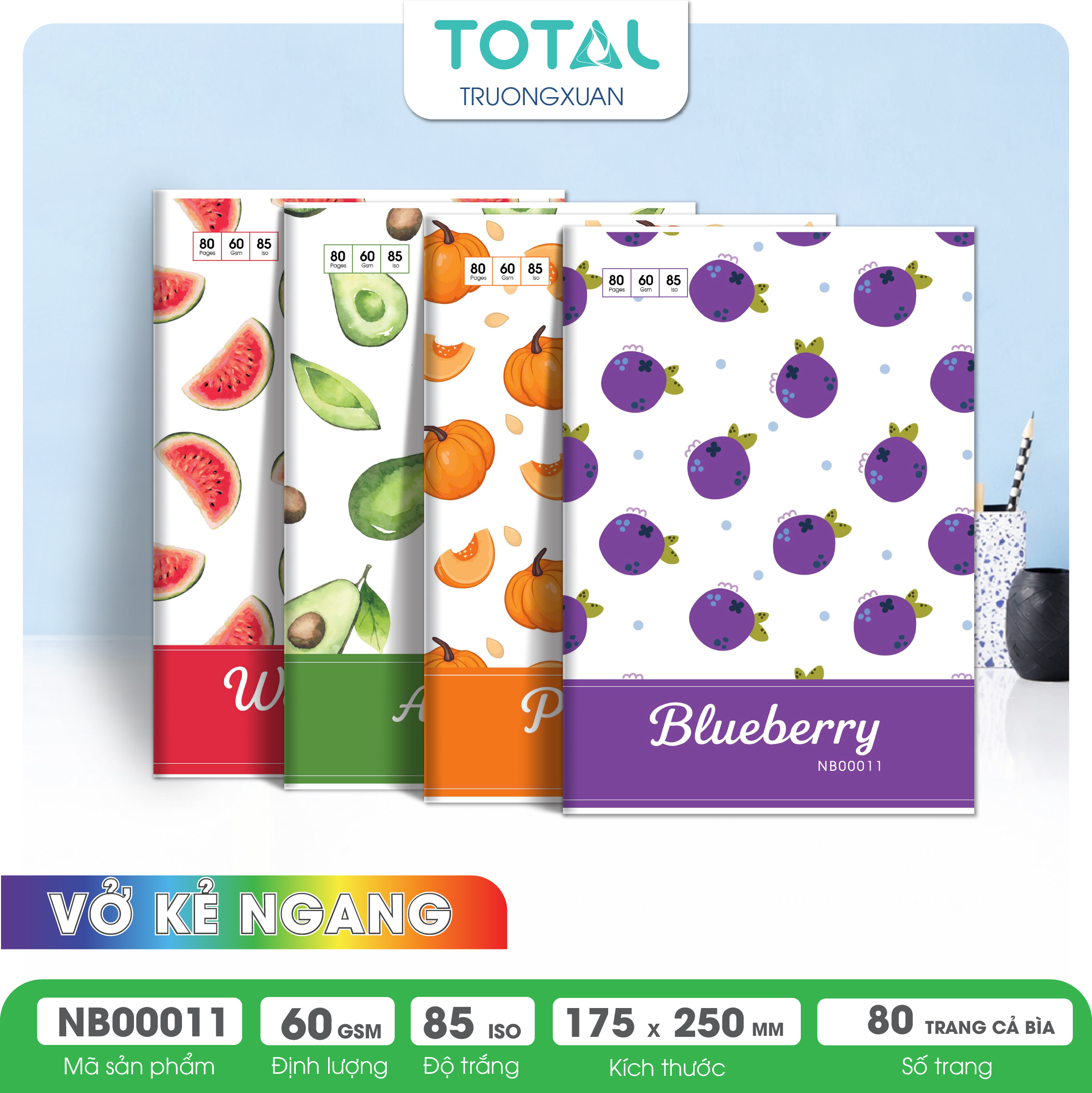 Vở kẻ ngang Total The Fruit Series 80 trang