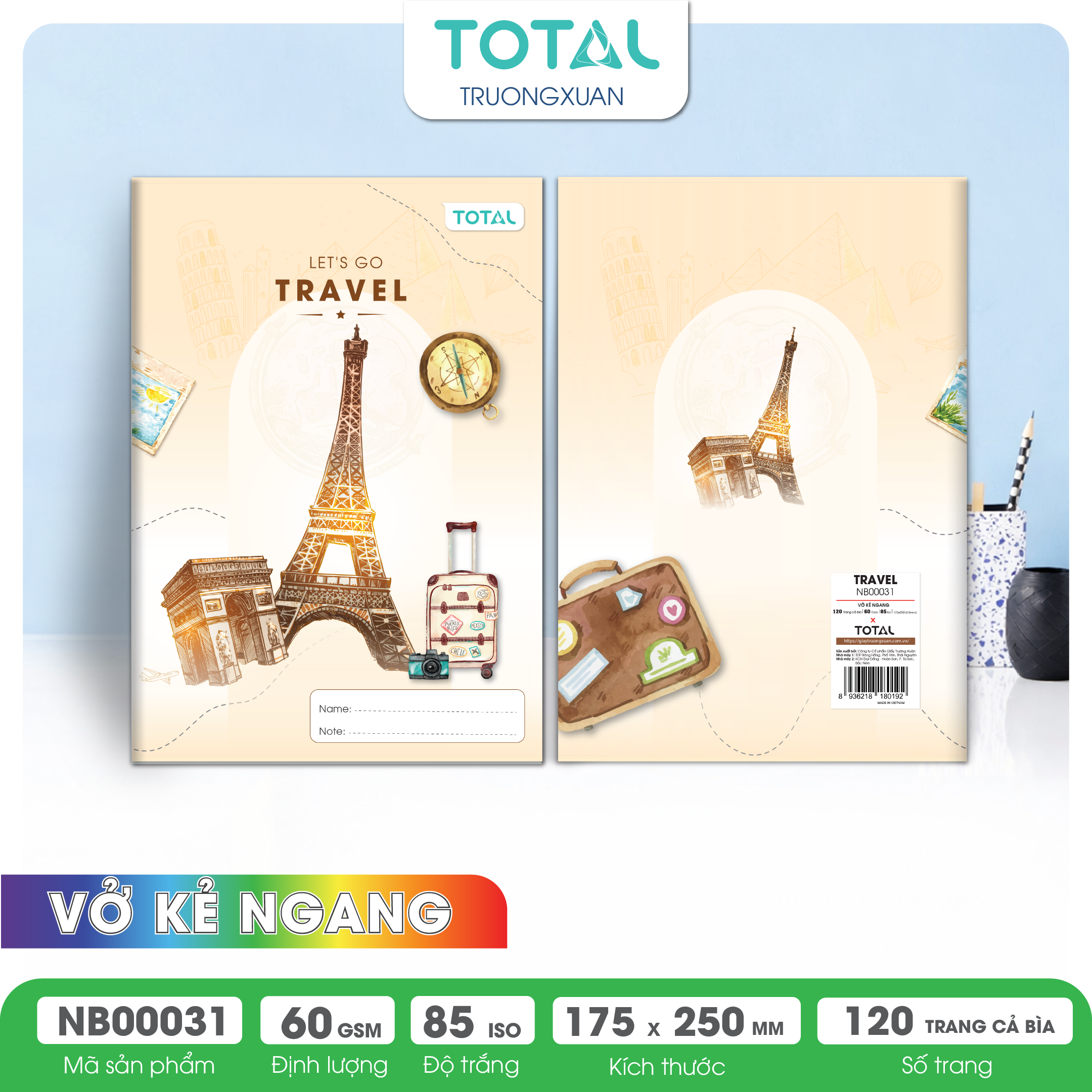 Vở kẻ ngang Total Travel 120 trang