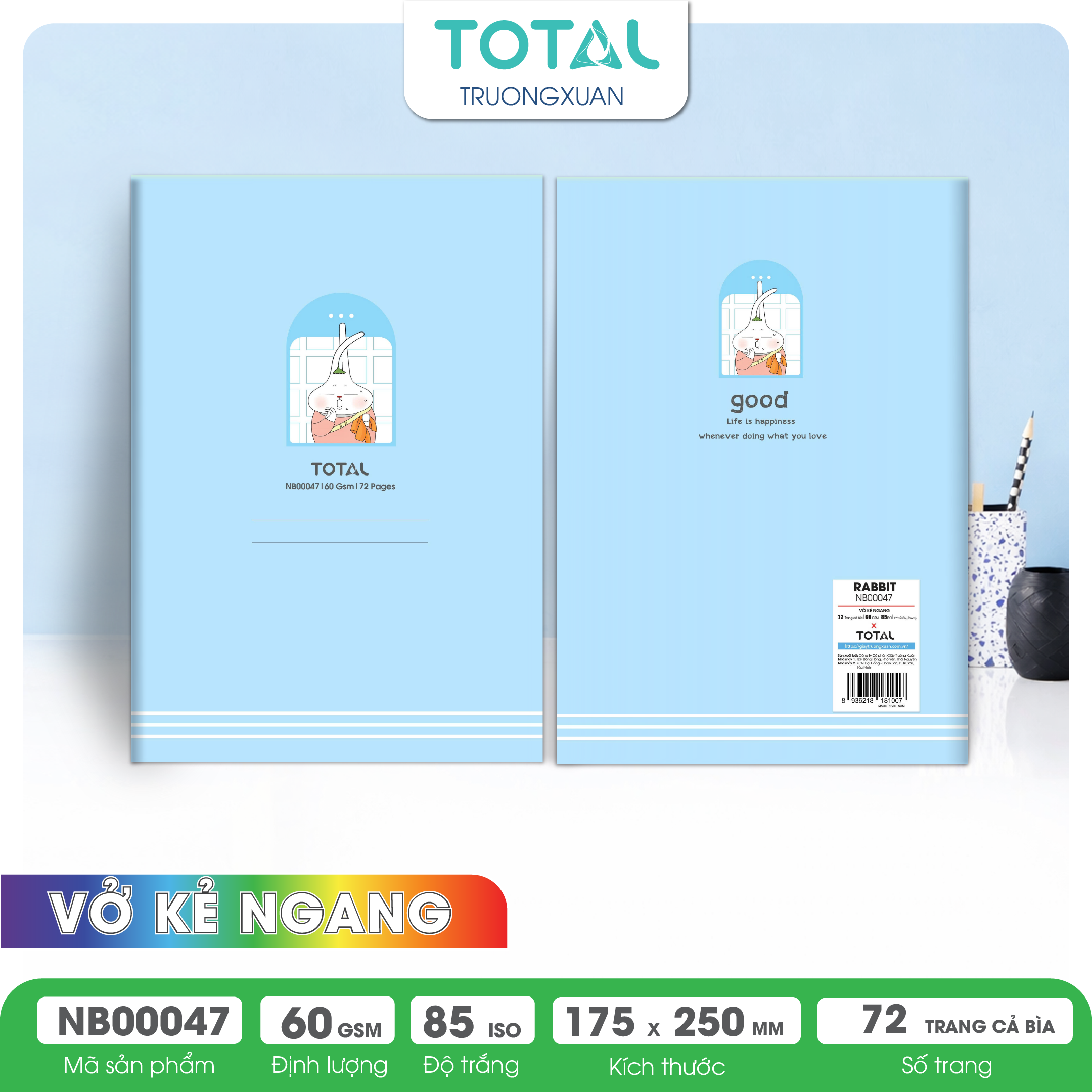 Vở kẻ ngang Total Rabbit 72 trang