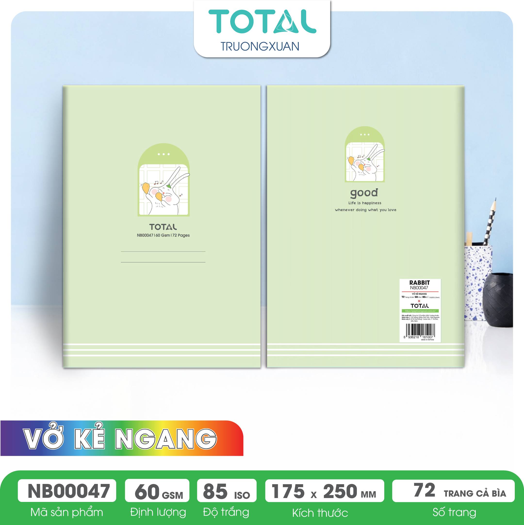 Vở kẻ ngang Total Rabbit 72 trang