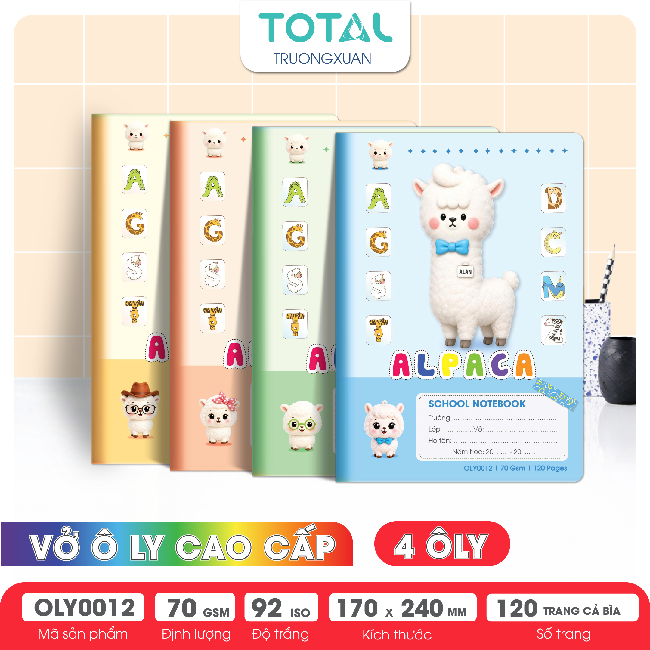 Vở oly Total Alpaca 120 trang 4 ôly