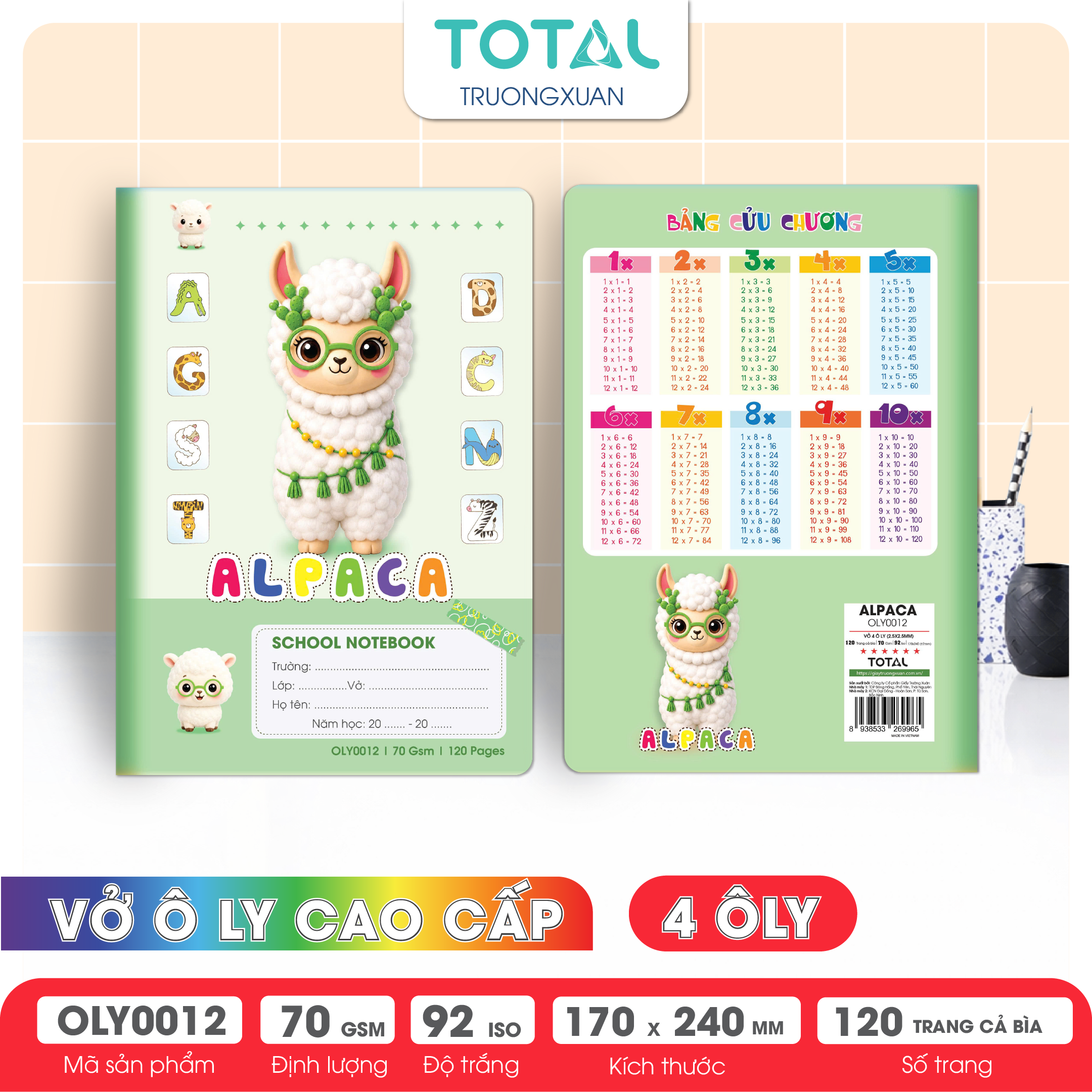 Vở oly Total Alpaca 120 trang 4 ôly