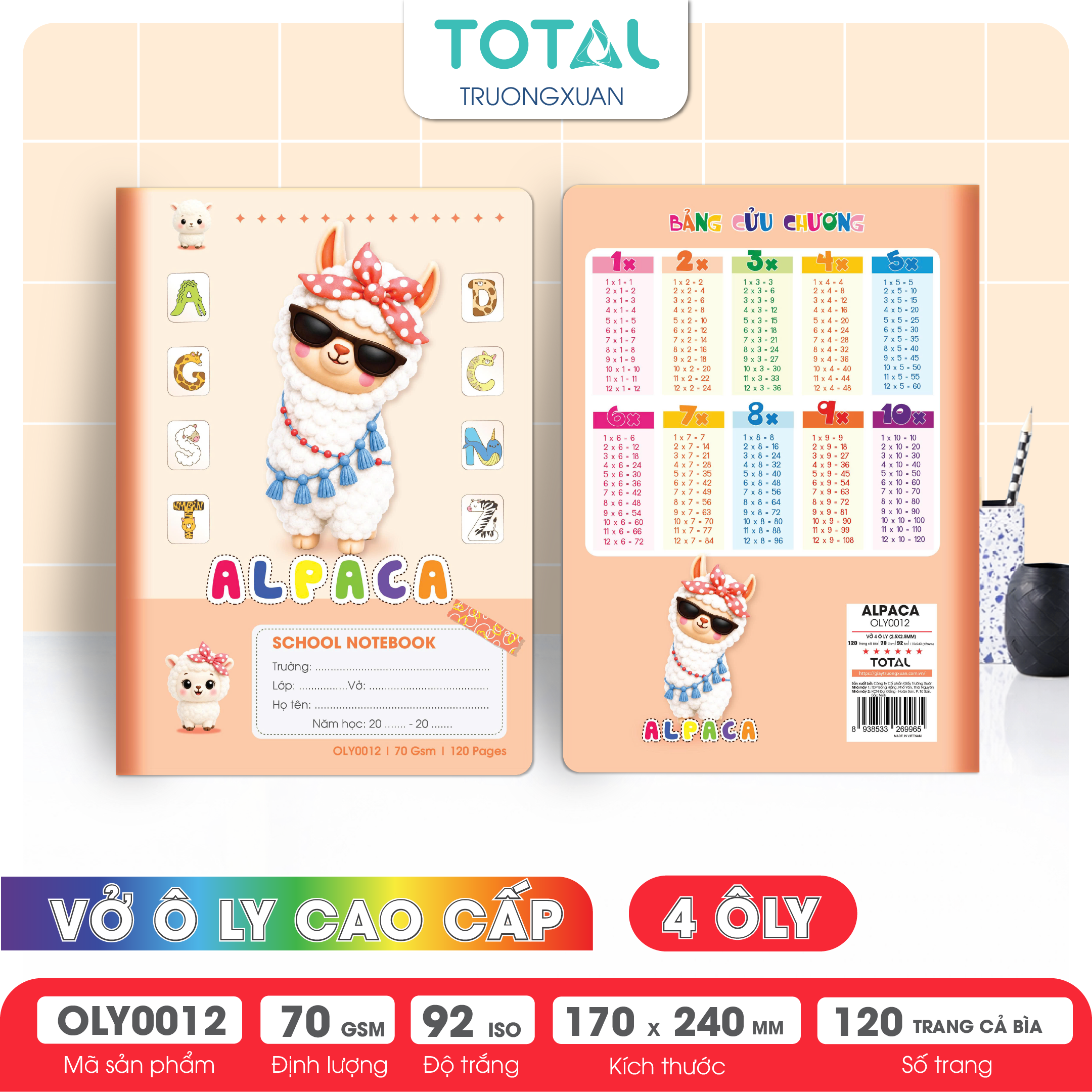 Vở oly Total Alpaca 120 trang 4 ôly