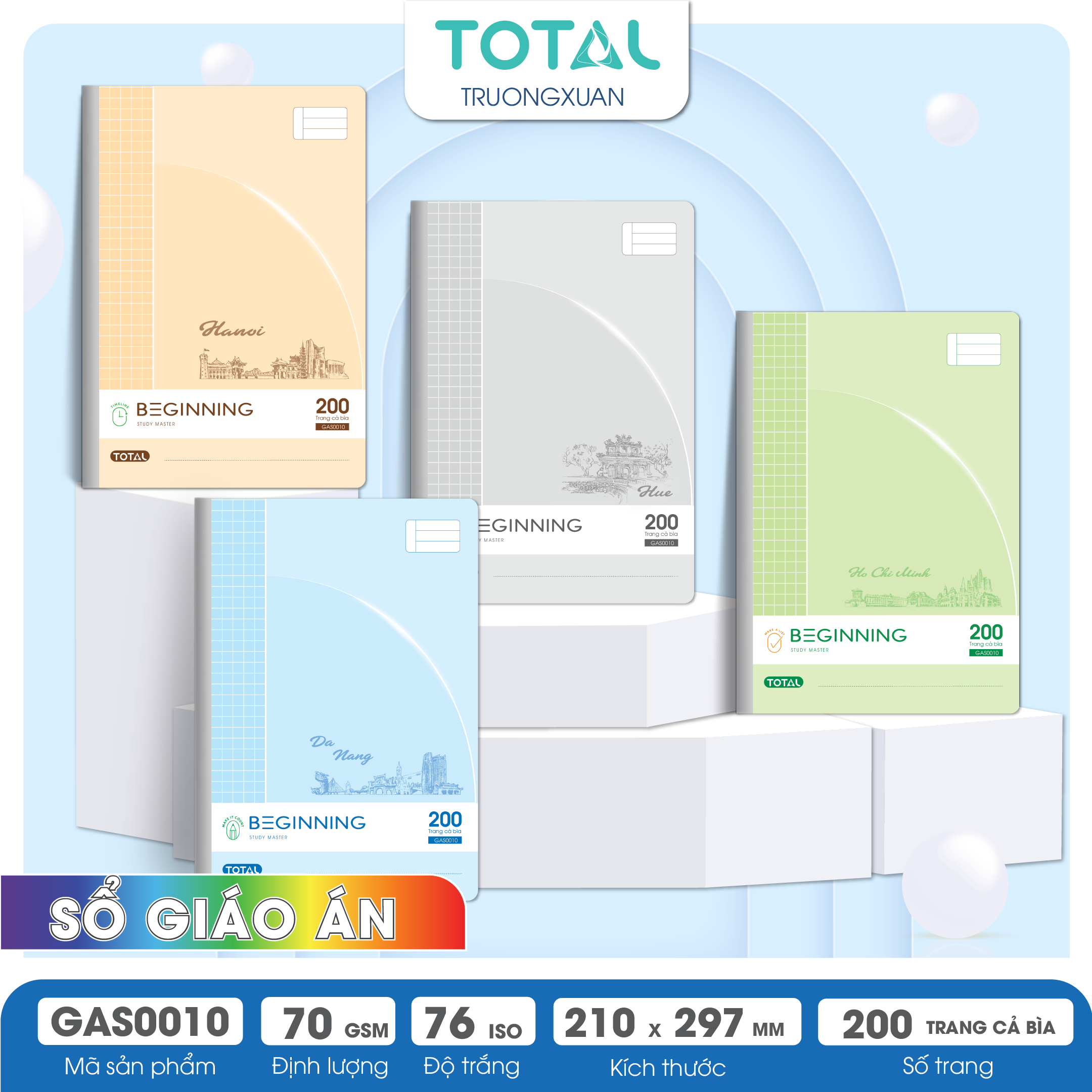 Sổ may dán gáy chống lóa cao cấp A4 Total GAS0010 200 trang