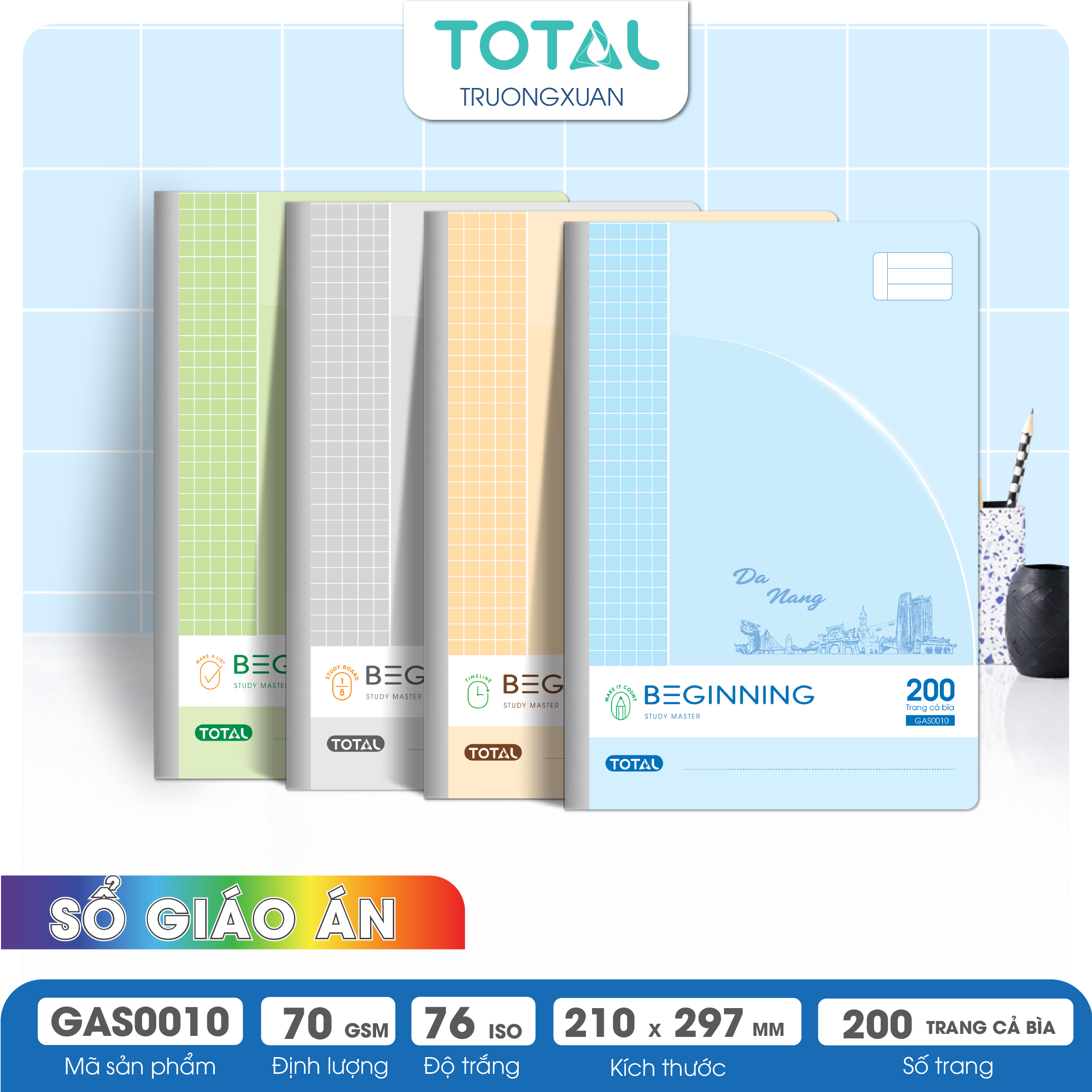 Sổ may dán gáy chống lóa cao cấp A4 Total GAS0010 200 trang
