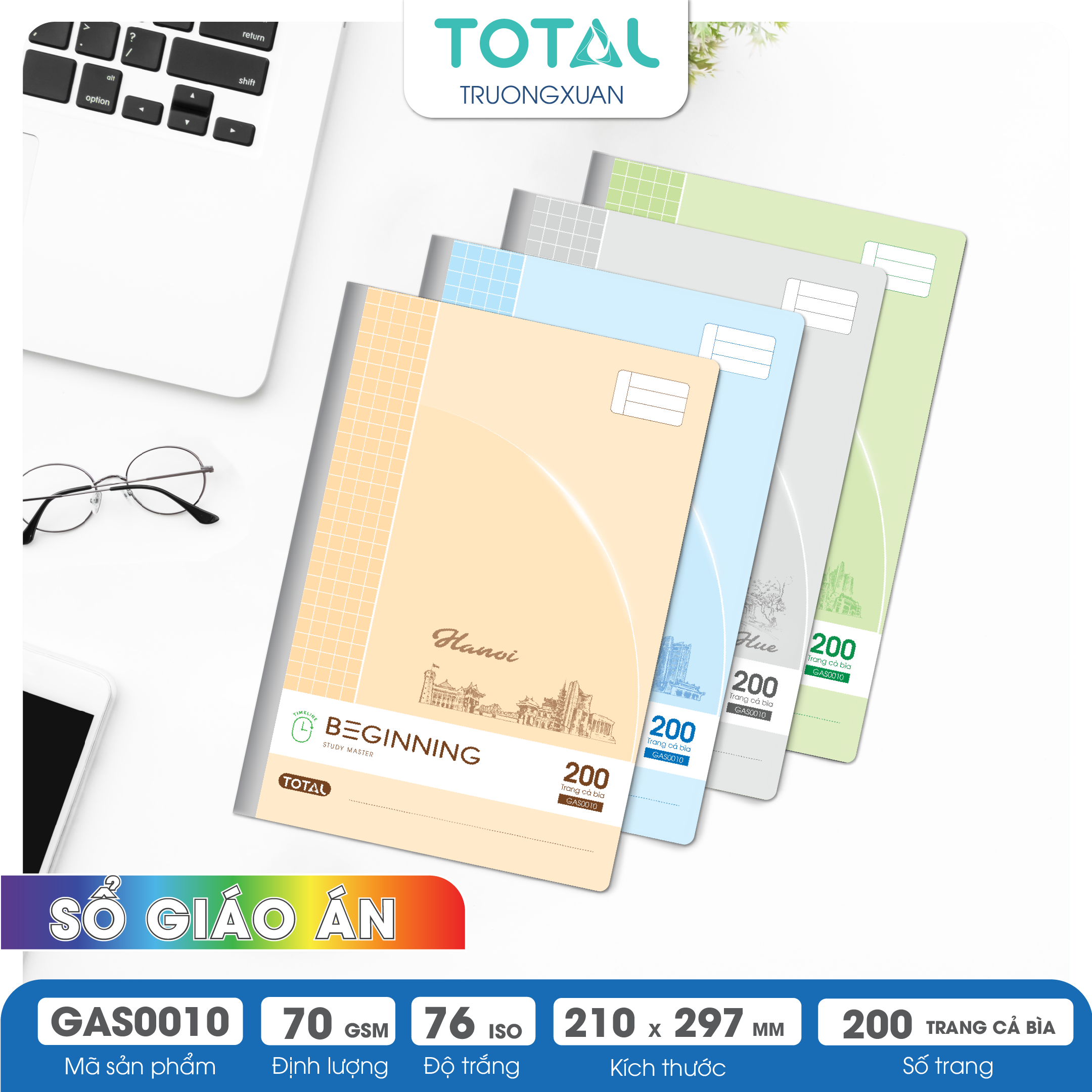 Sổ may dán gáy chống lóa cao cấp A4 Total GAS0010 200 trang