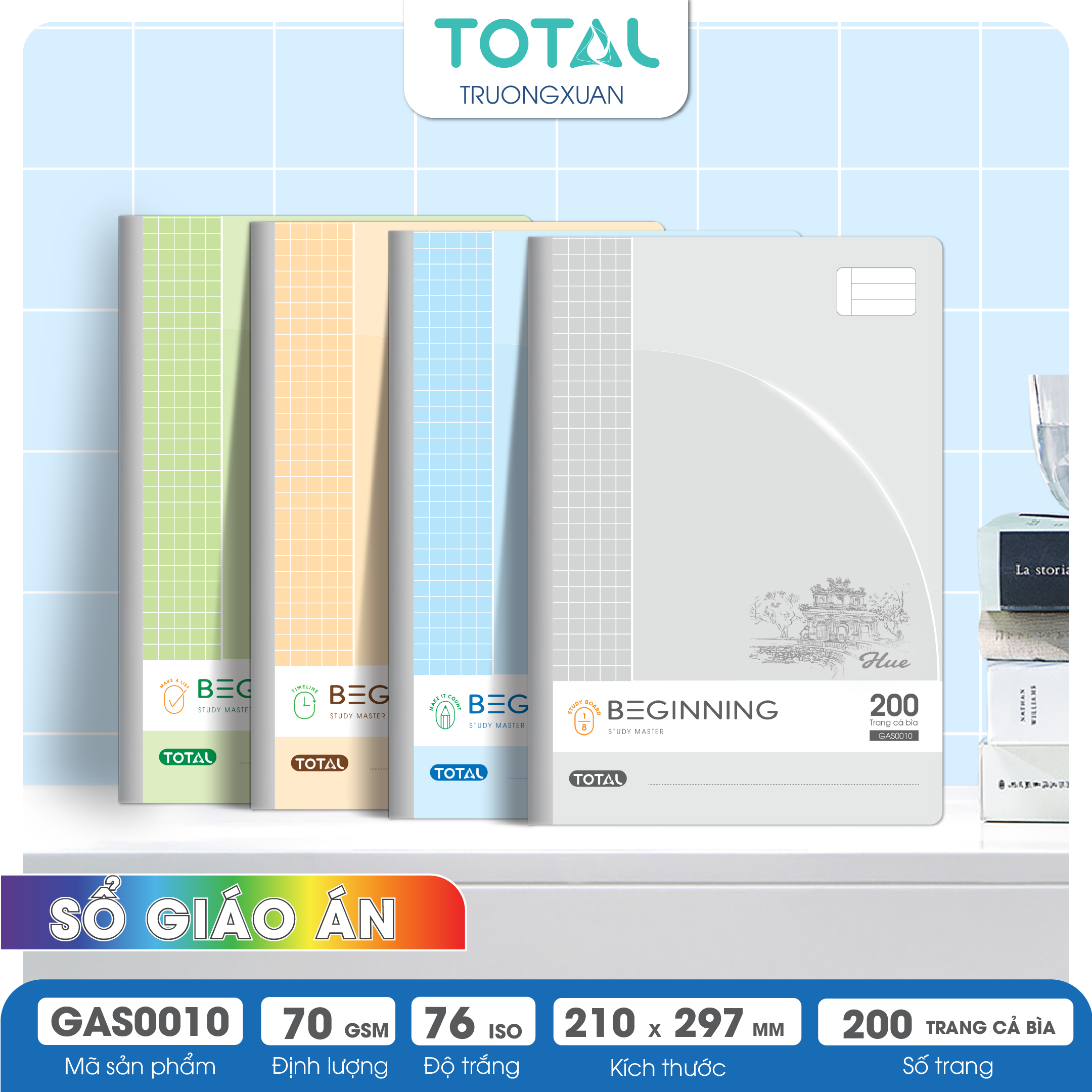 Sổ may dán gáy chống lóa cao cấp A4 Total GAS0010 200 trang