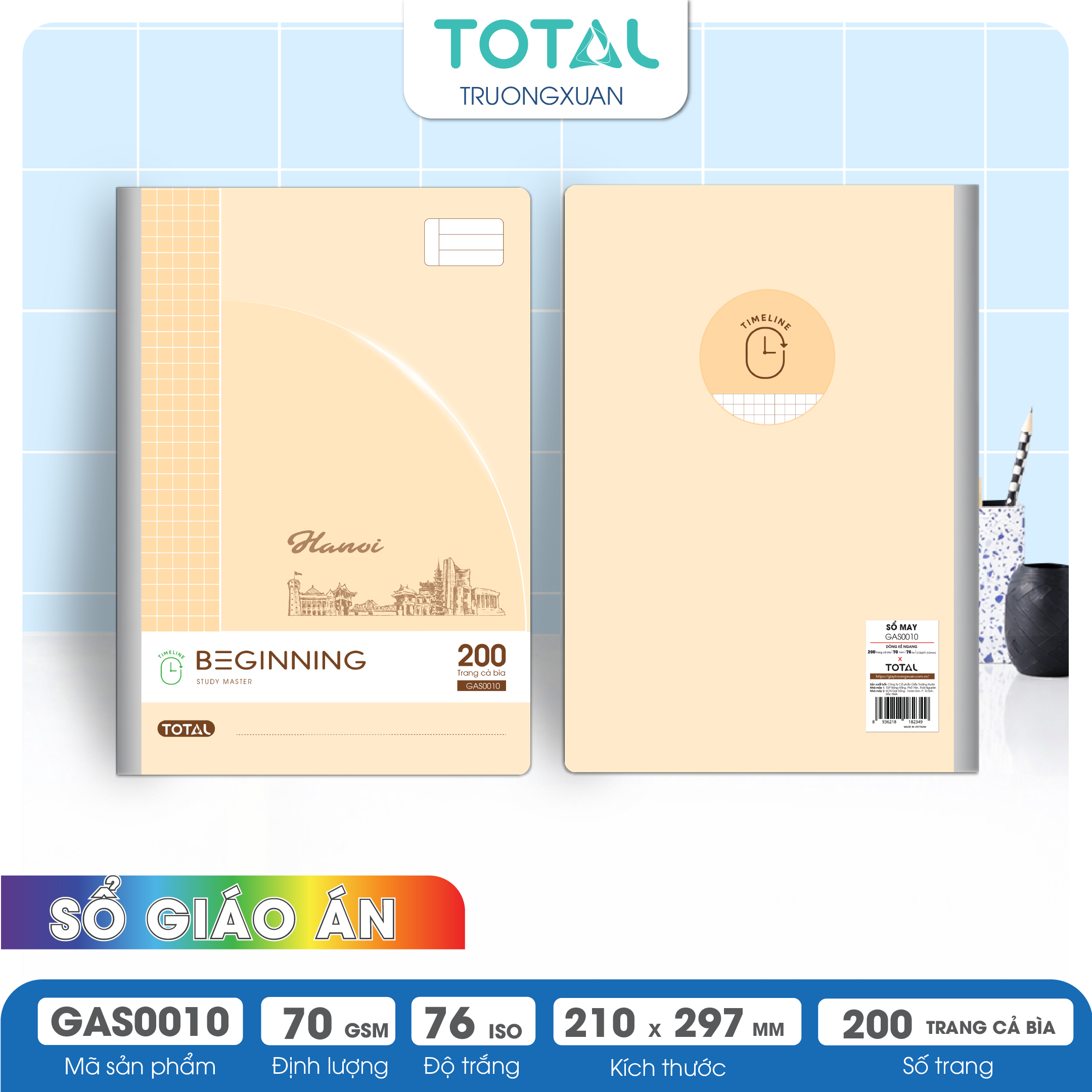 Sổ may dán gáy chống lóa cao cấp A4 Total GAS0010 200 trang