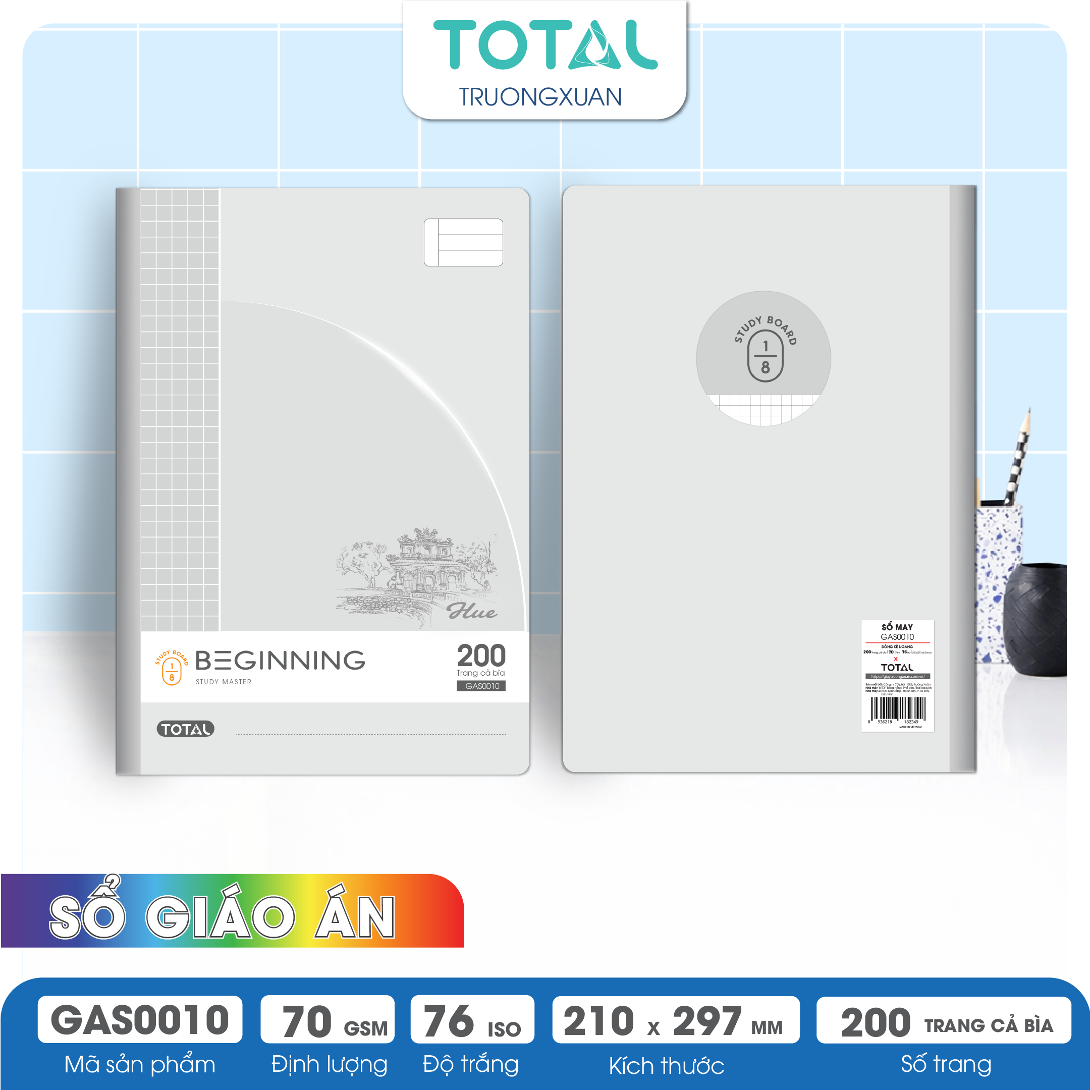 Sổ may dán gáy chống lóa cao cấp A4 Total GAS0010 200 trang