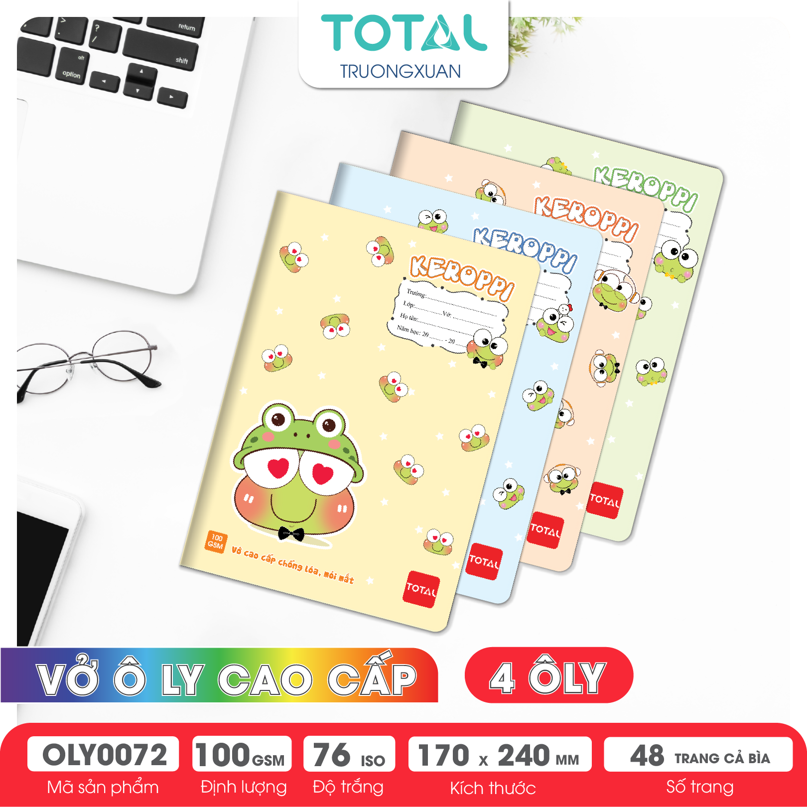 Tập vở oly chống lóa Total KEROPPI 48 trang 4 ôly