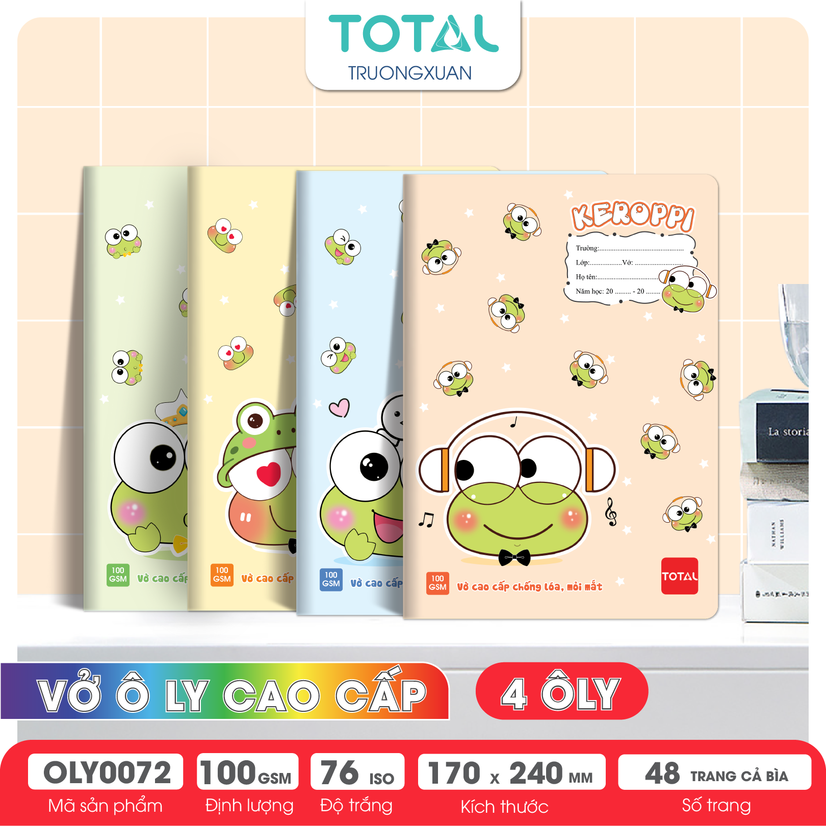 Tập vở oly chống lóa Total KEROPPI 48 trang 4 ôly