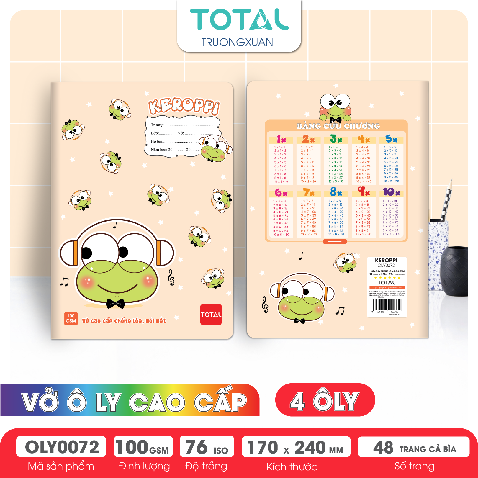 Tập vở oly chống lóa Total KEROPPI 48 trang 4 ôly