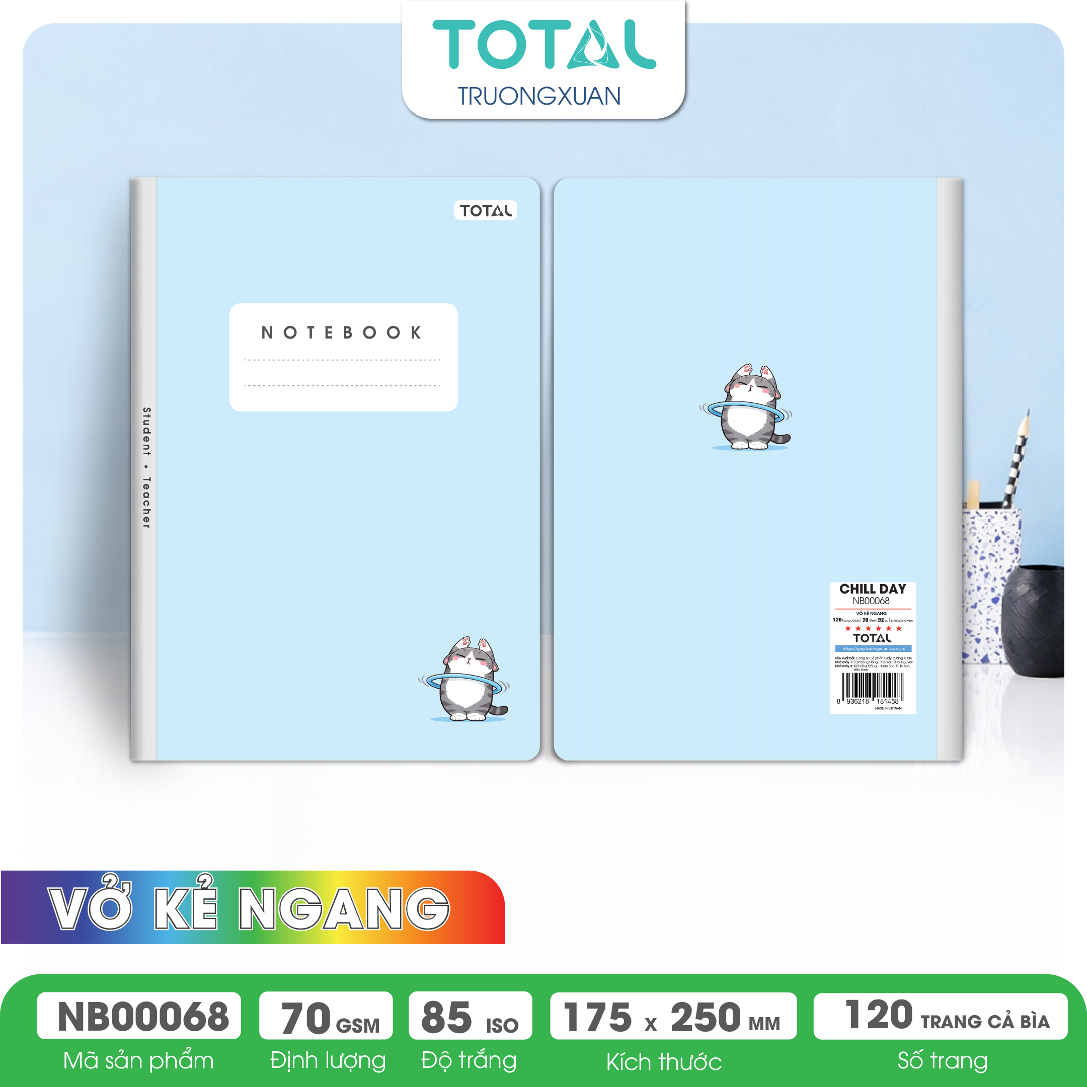 Vở kẻ ngang cao cấp Total Chill Day 120 trang