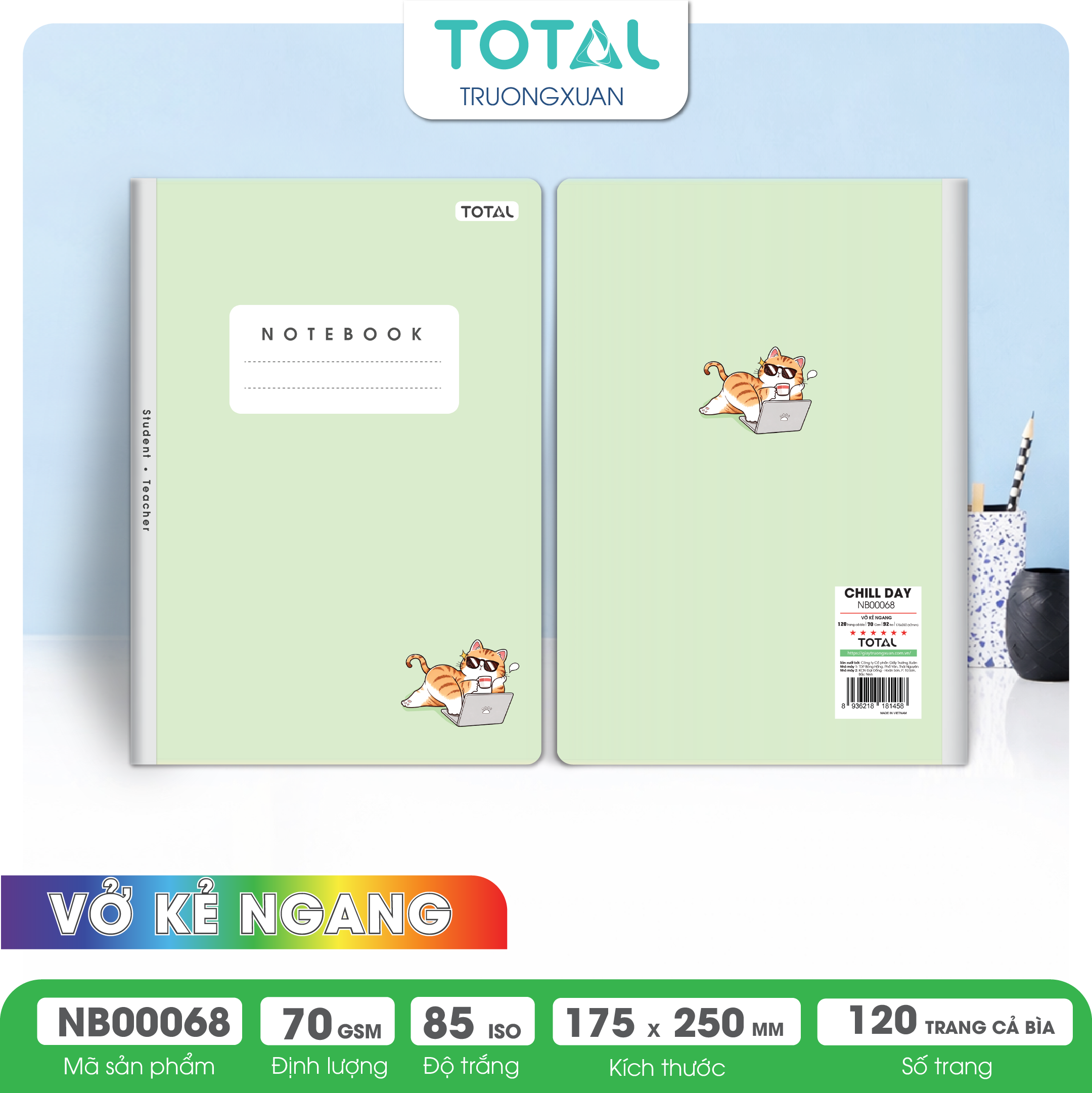 Vở kẻ ngang cao cấp Total Chill Day 120 trang