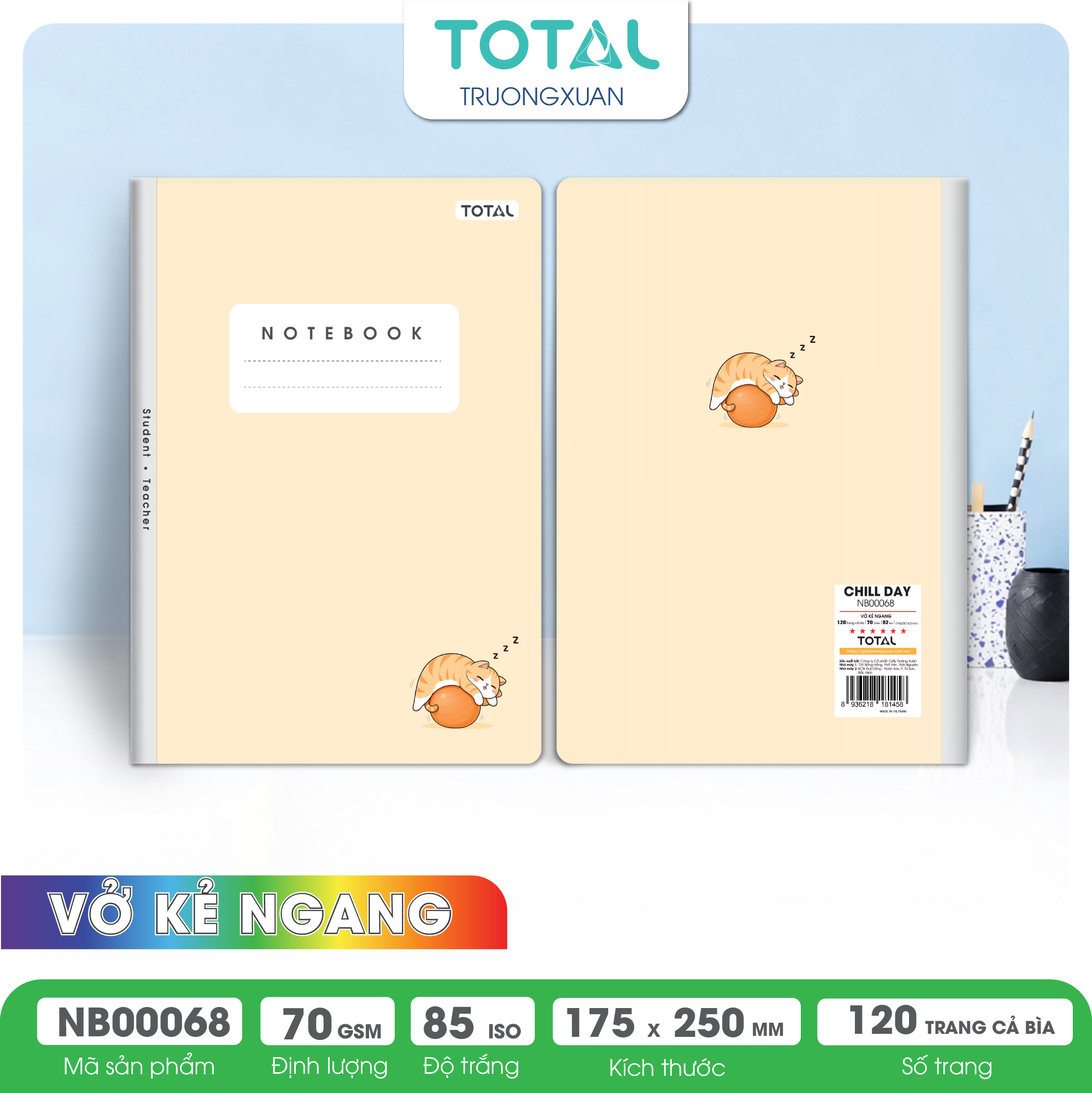 Vở kẻ ngang cao cấp Total Chill Day 120 trang
